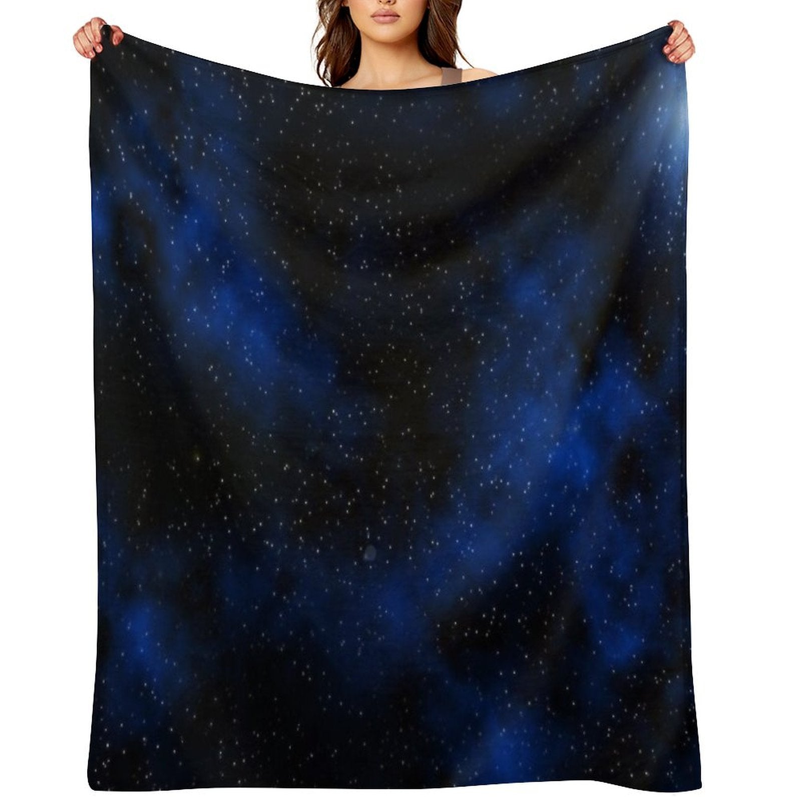 Dark Space with Tiny Sparkle Stars, Black And Blue, Glitter Star Dust Starry Constellation, Galaxy, Outer Space, Universe Machine-washable Throw Blanket