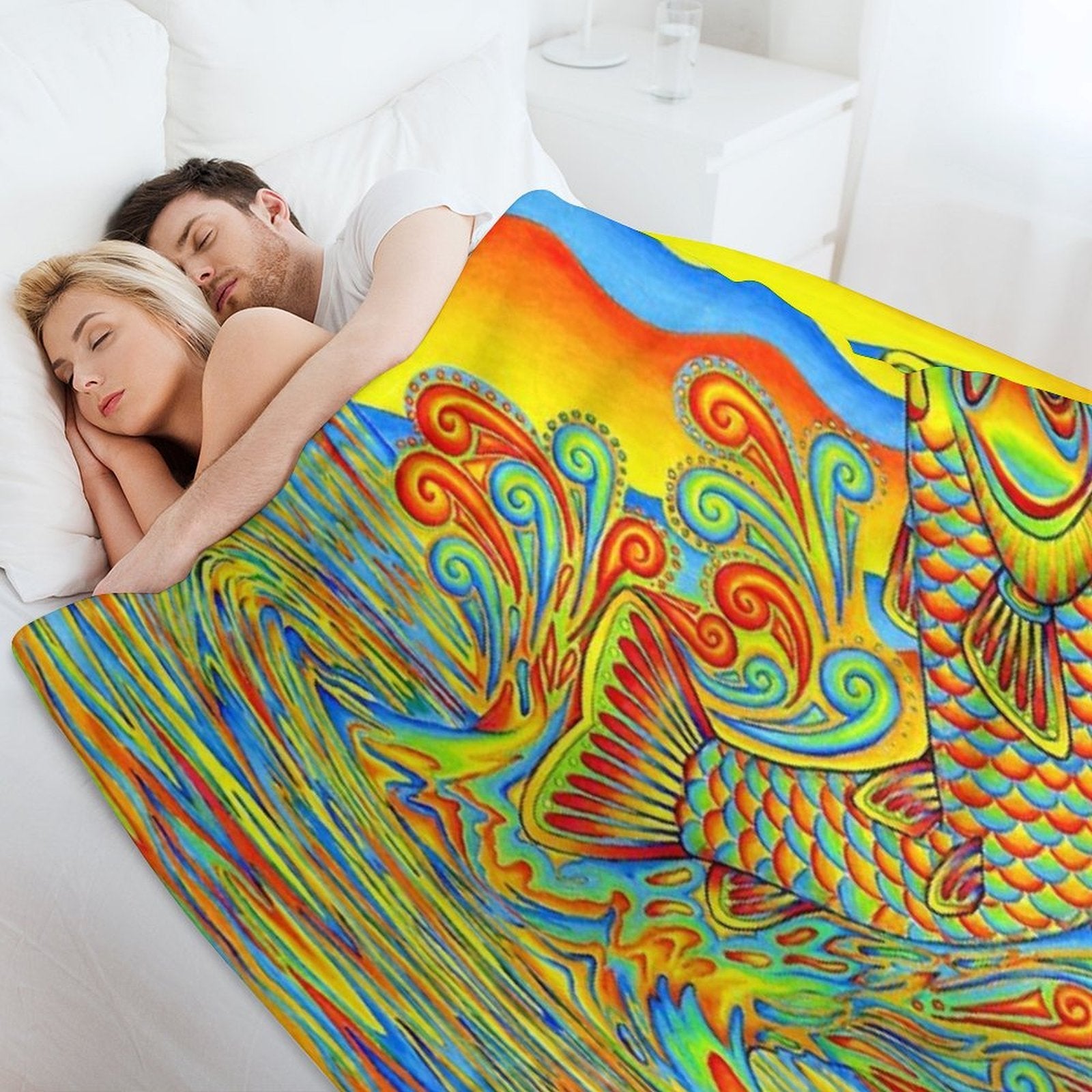 Psychedelic Rainbow Trippy Trout Fish Velvety-soft Throw Blanket