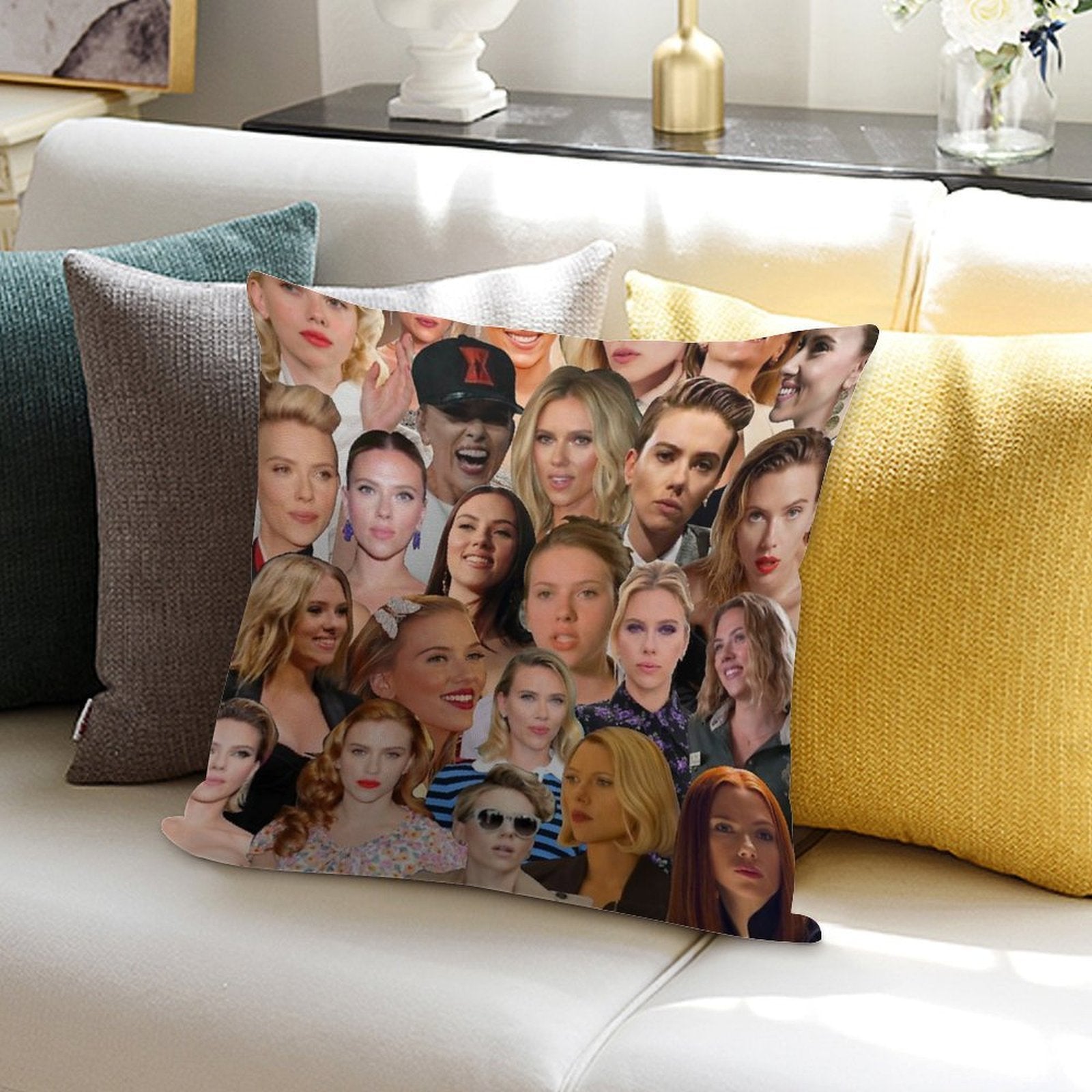Scarlett Johansson Photo Collage Soft Reinforced Edging Throw Pillow