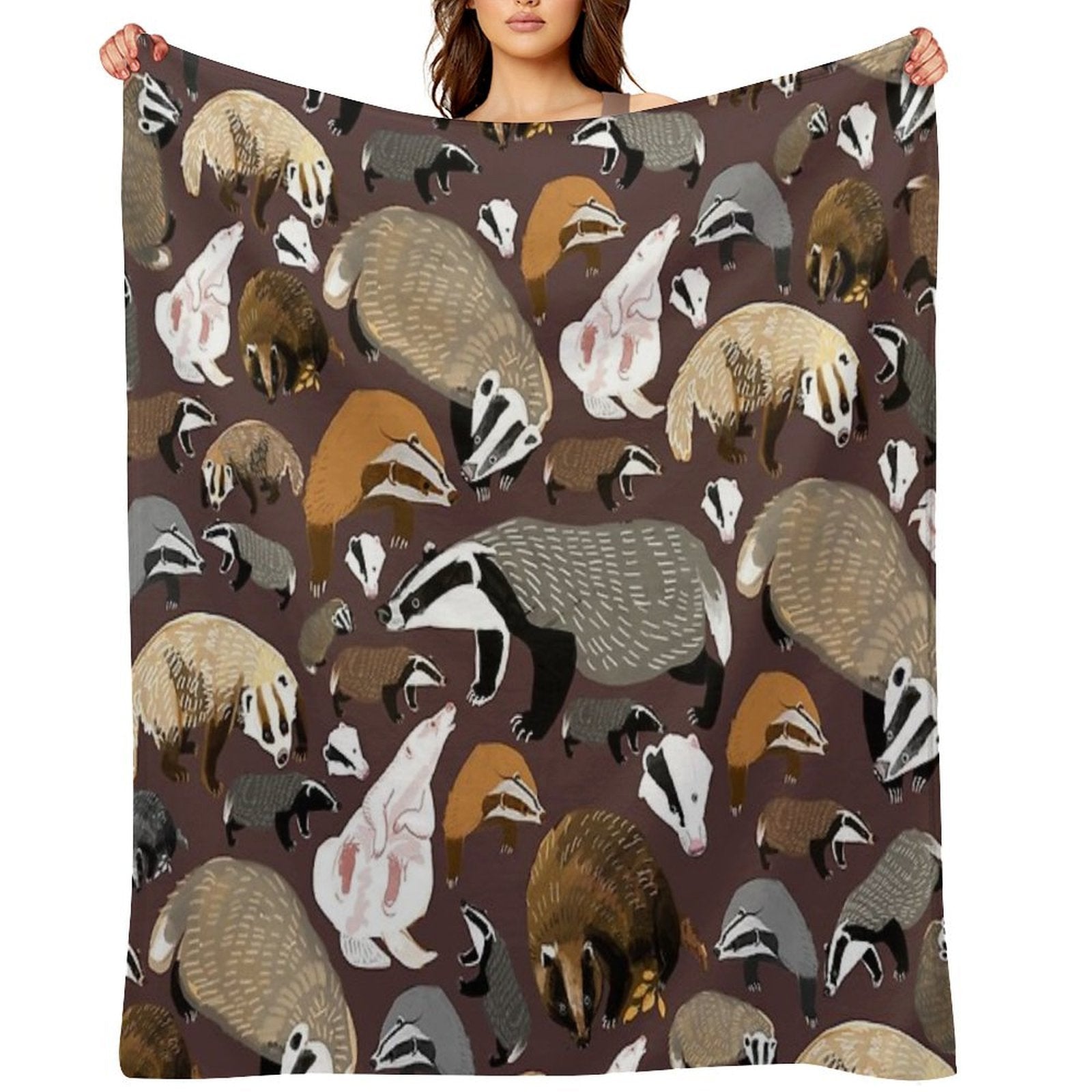 Eurasian Badgers Pattern Maroon Durable Throw Blanket