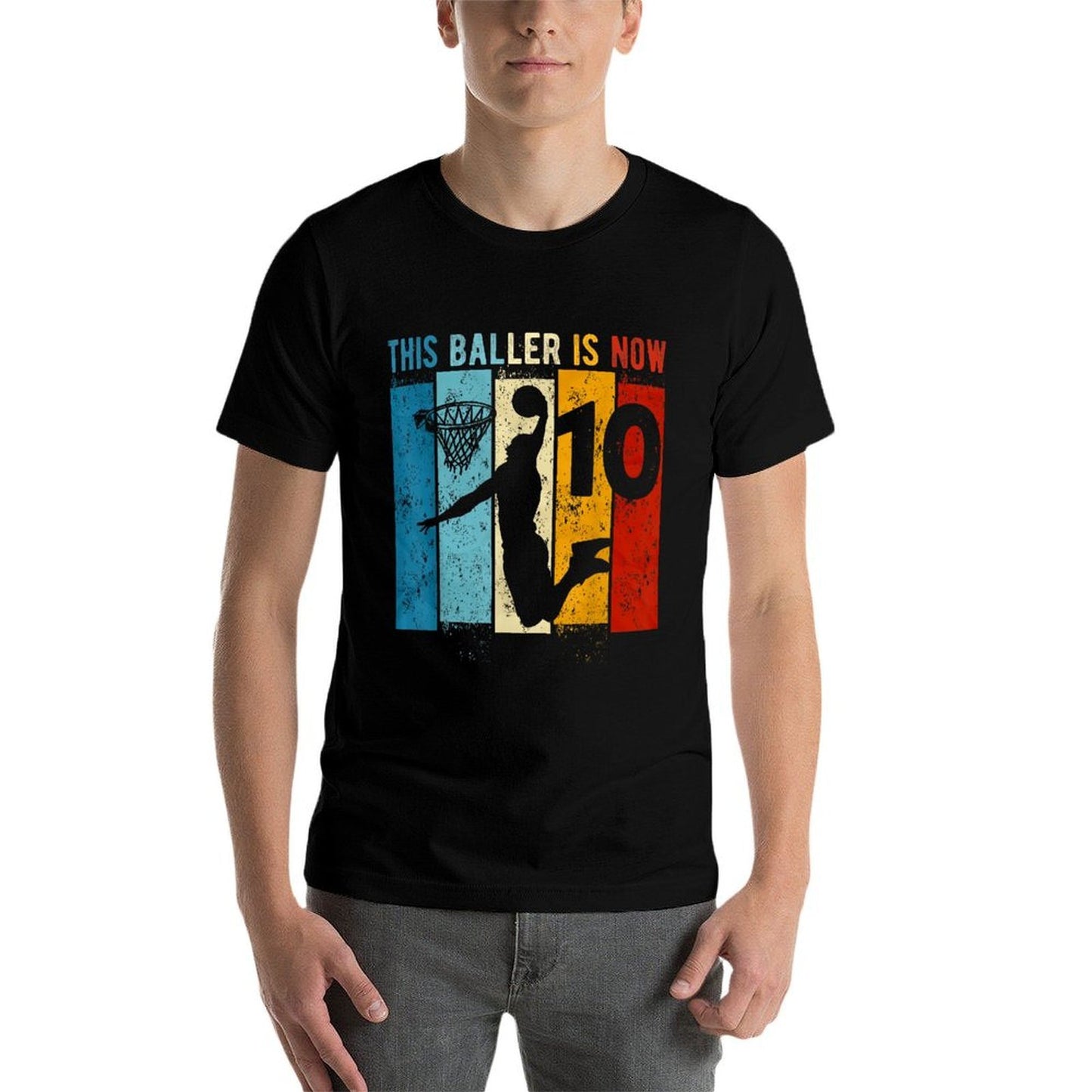 10 Year Old Basketball 10th Birthday Boy  Heathered Texture T-Shirt
