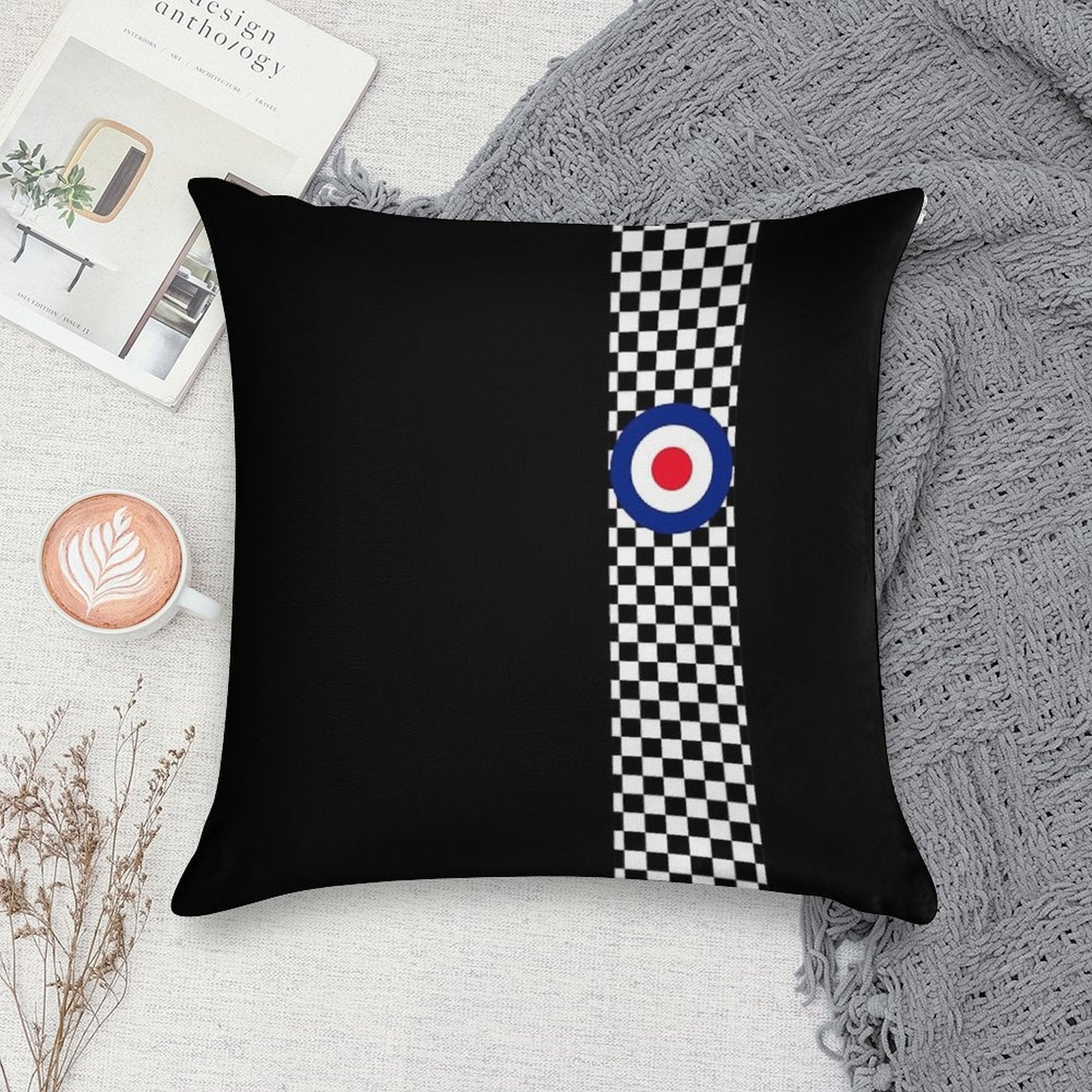 Classic Target Roundel Racing Checkers Soft Bedroom Essential Throw Pillow