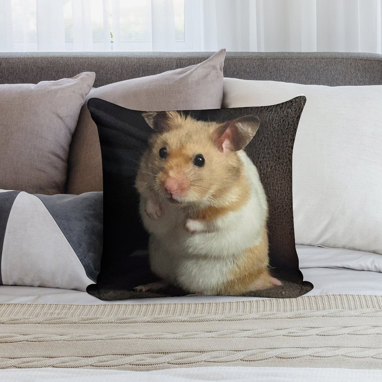 Hamster Sitting On Sofa Soft Reinforced Edging Throw Pillow