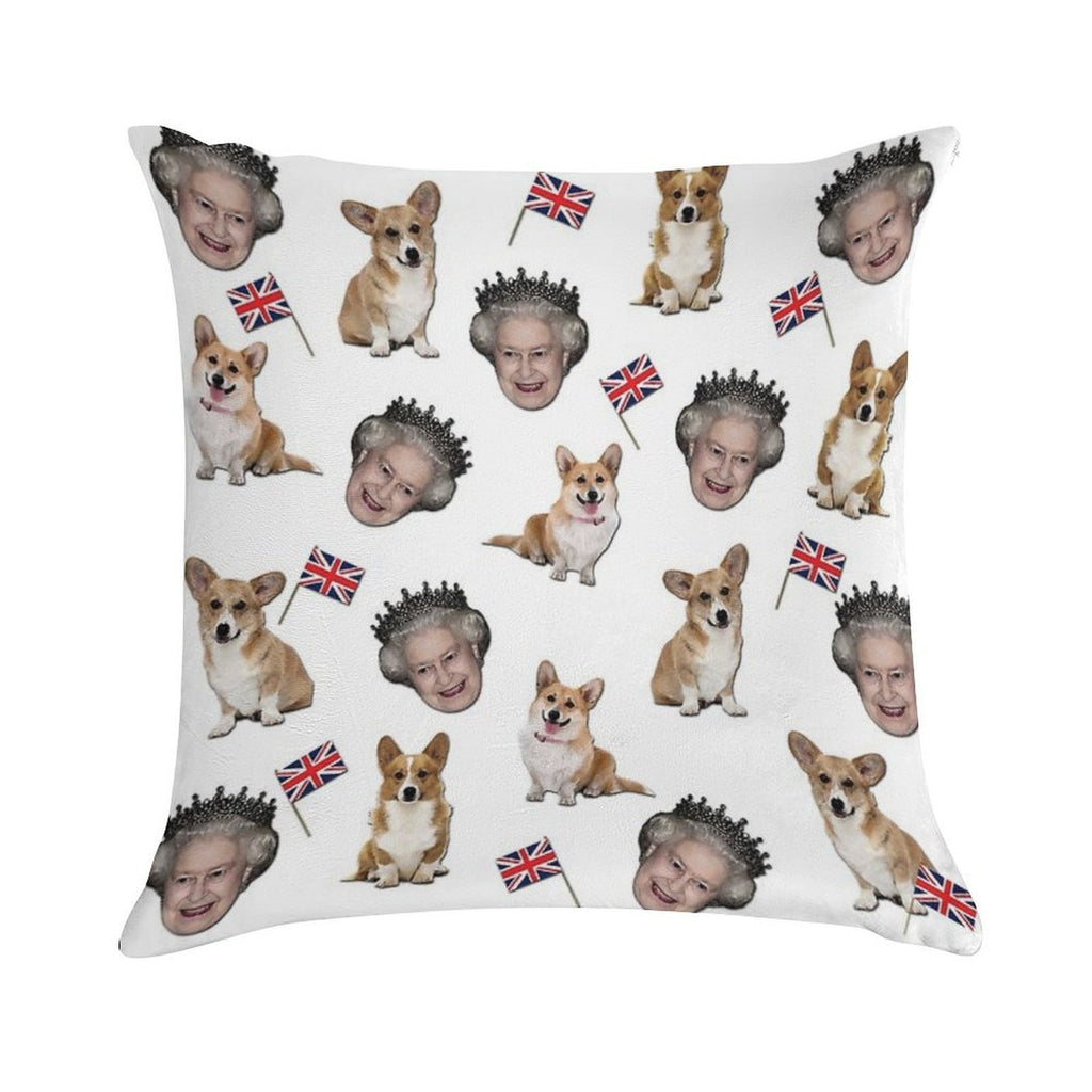 Queen Elizabeth And Corgis Pattern Soft Home Decor Throw Pillow