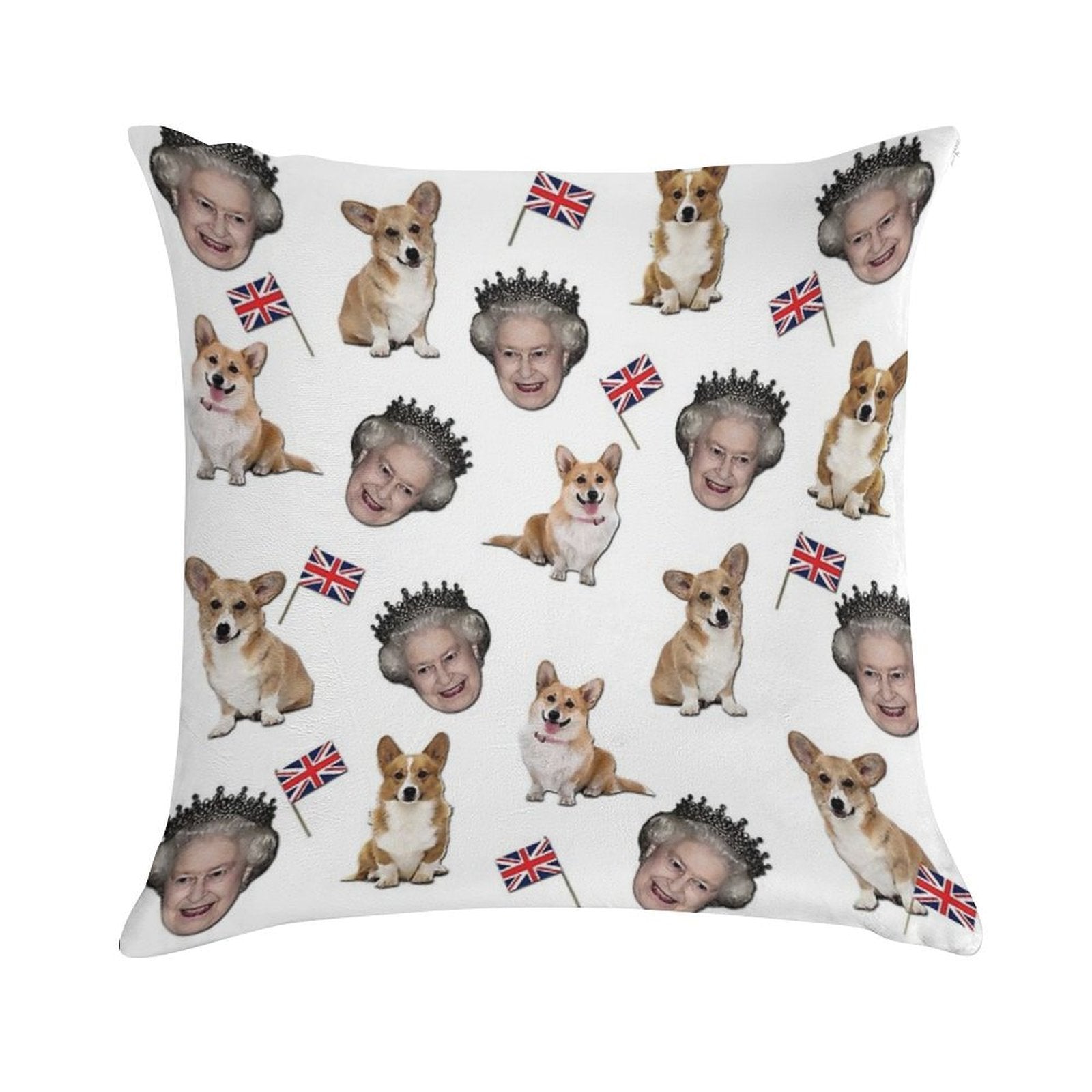 Queen Elizabeth And Corgis Pattern Soft Home Decor Throw Pillow