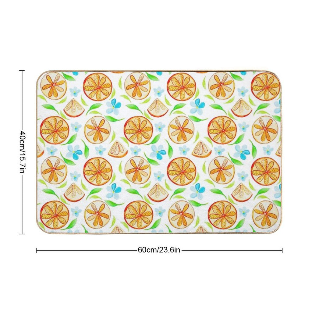 Oranges And Blue Blossoms Watercolour  Eco-Friendly Bath Mat