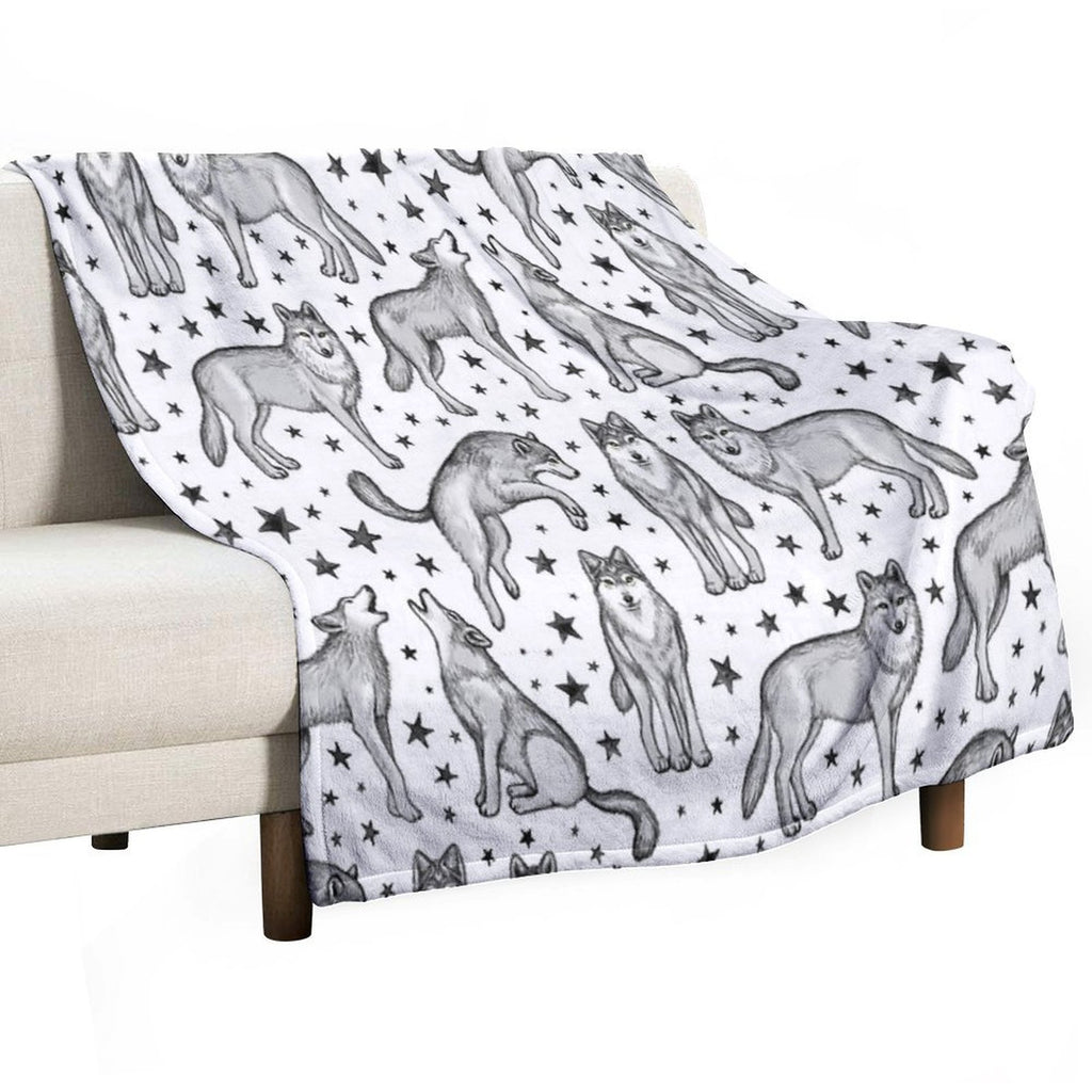 Wolves And Stars on White Quick-dry Throw Blanket