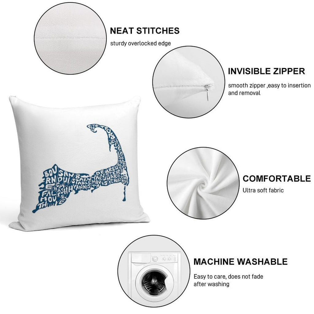 Hand Drawn Cape Cod Map Soft Luxury Feel Throw Pillow