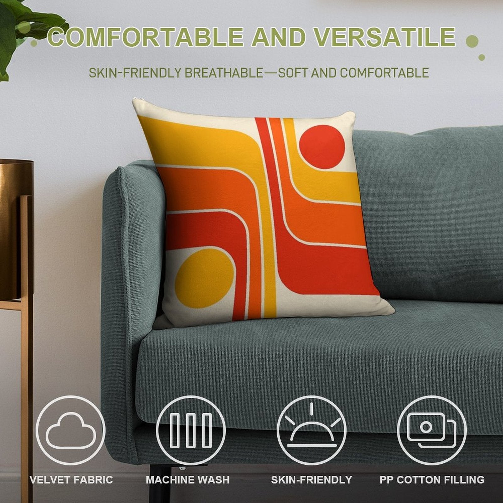 Retro Geometric Design 692 Red Orange Yellow And Beige Soft Ultra-Soft Texture Throw Pillow