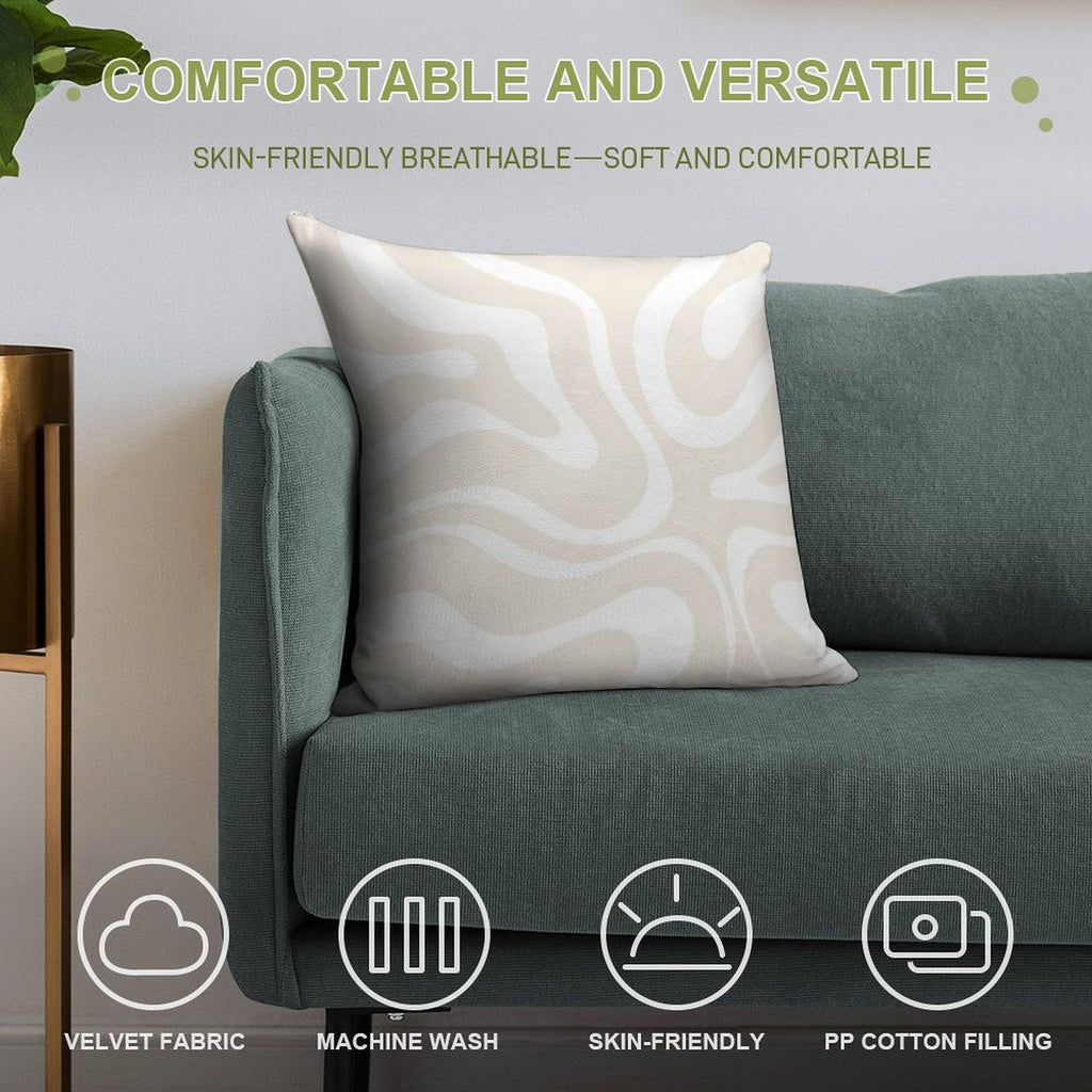 Liquid Swirl Modern Abstract Pattern in Light Ecru Beige And White Soft Home Decor Throw Pillow