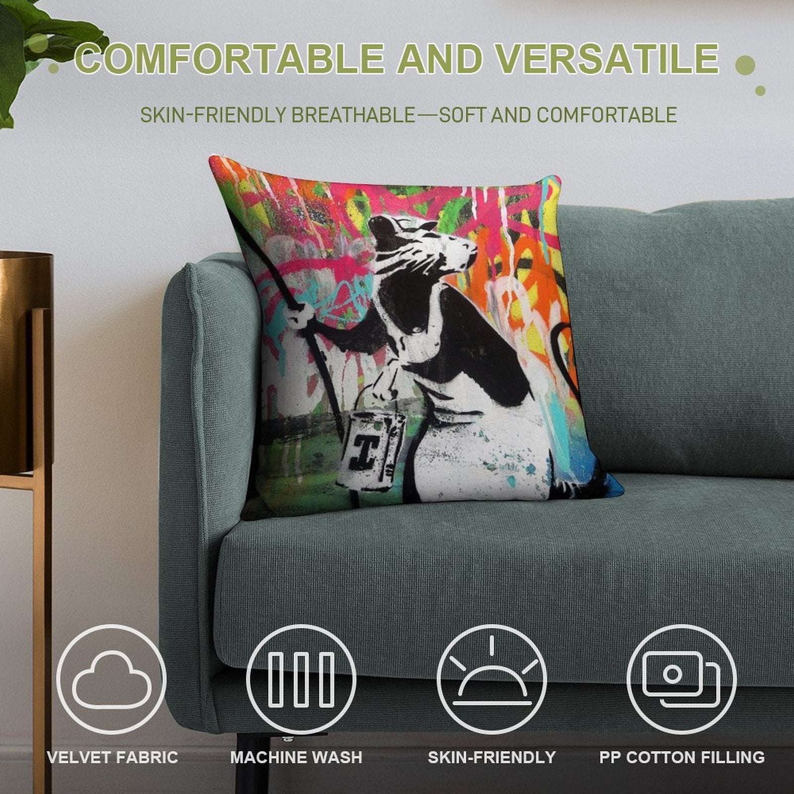 Banksy The Rat  Graffiti Street Art  Best Street Artist in The World Soft Anti-Pilling Throw Pillow