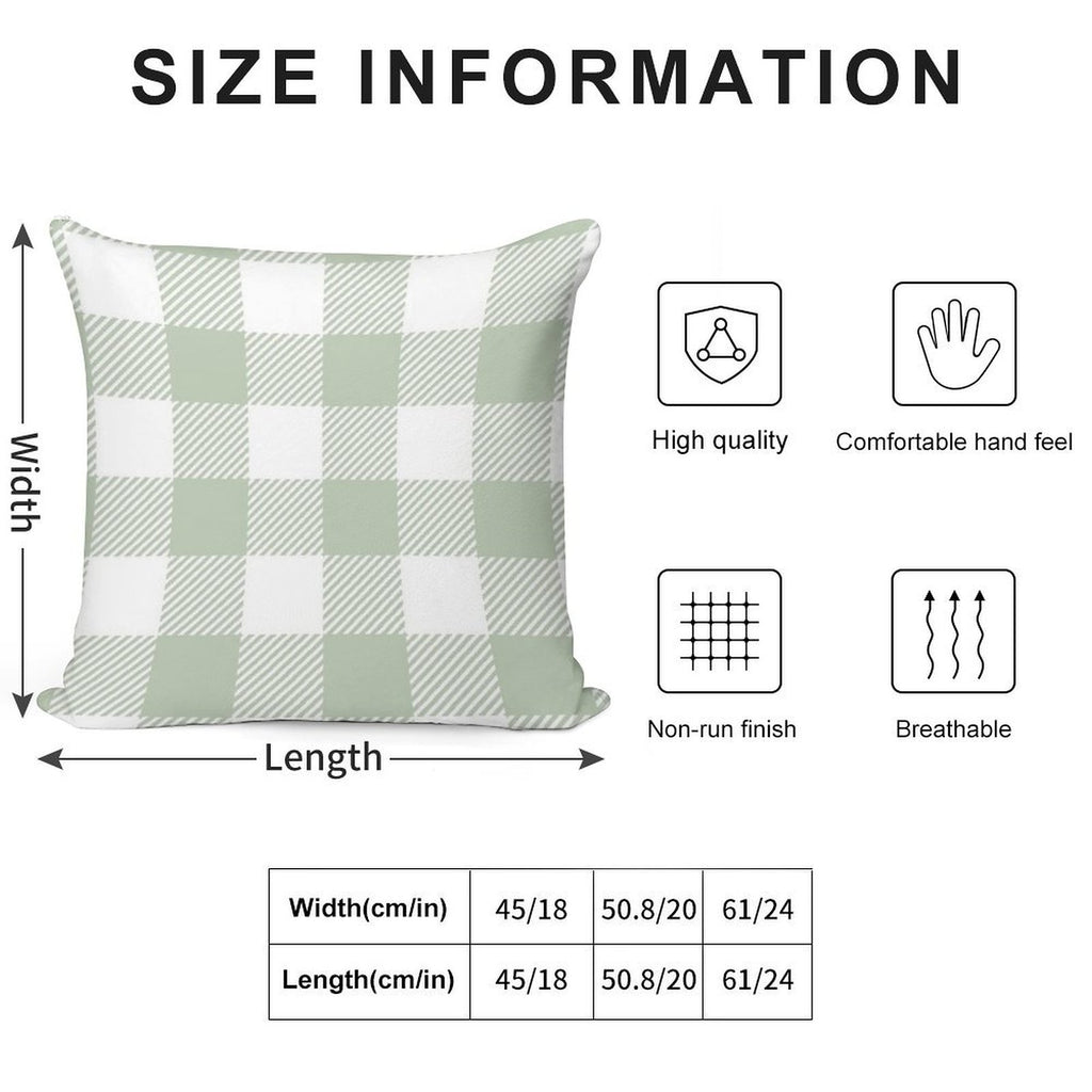 Sage Green White Large Buffalo Plaid Gingham Print All Over Soft Easy Maintenance Throw Pillow