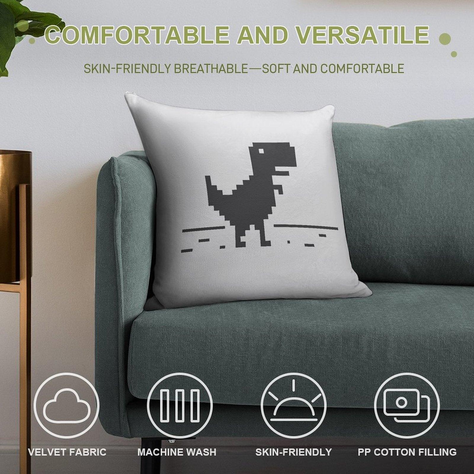 Google Chrome's Dino Soft Style Accent Throw Pillow