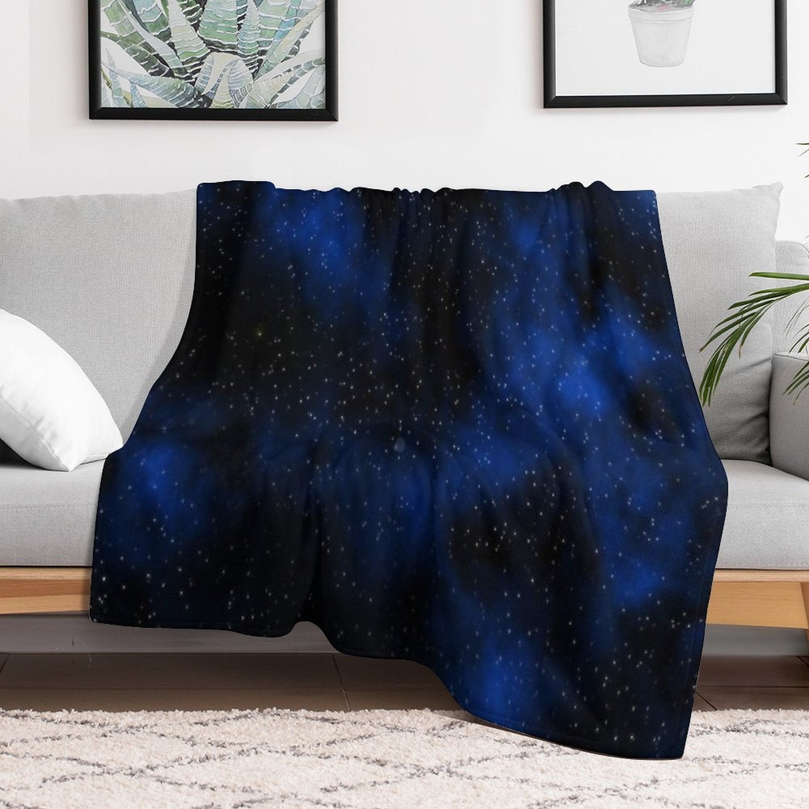 Dark Space with Tiny Sparkle Stars, Black And Blue, Glitter Star Dust Starry Constellation, Galaxy, Outer Space, Universe Machine-washable Throw Blanket
