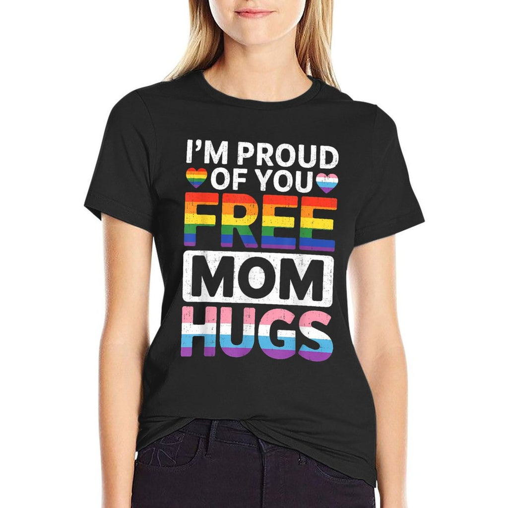 Rainbow Free Mom Hugs LGBTQ Pride Month Trendy LGBT Women  Wrinkle-resistant T-Shirt