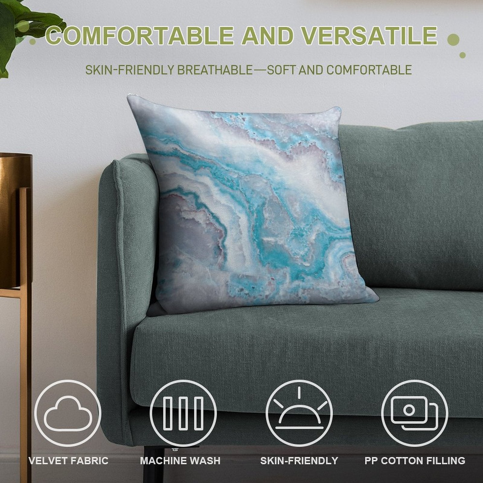 Luxury Mermaid Blue Faux Agate Marble Geode Gem Soft Easy Maintenance Throw Pillow