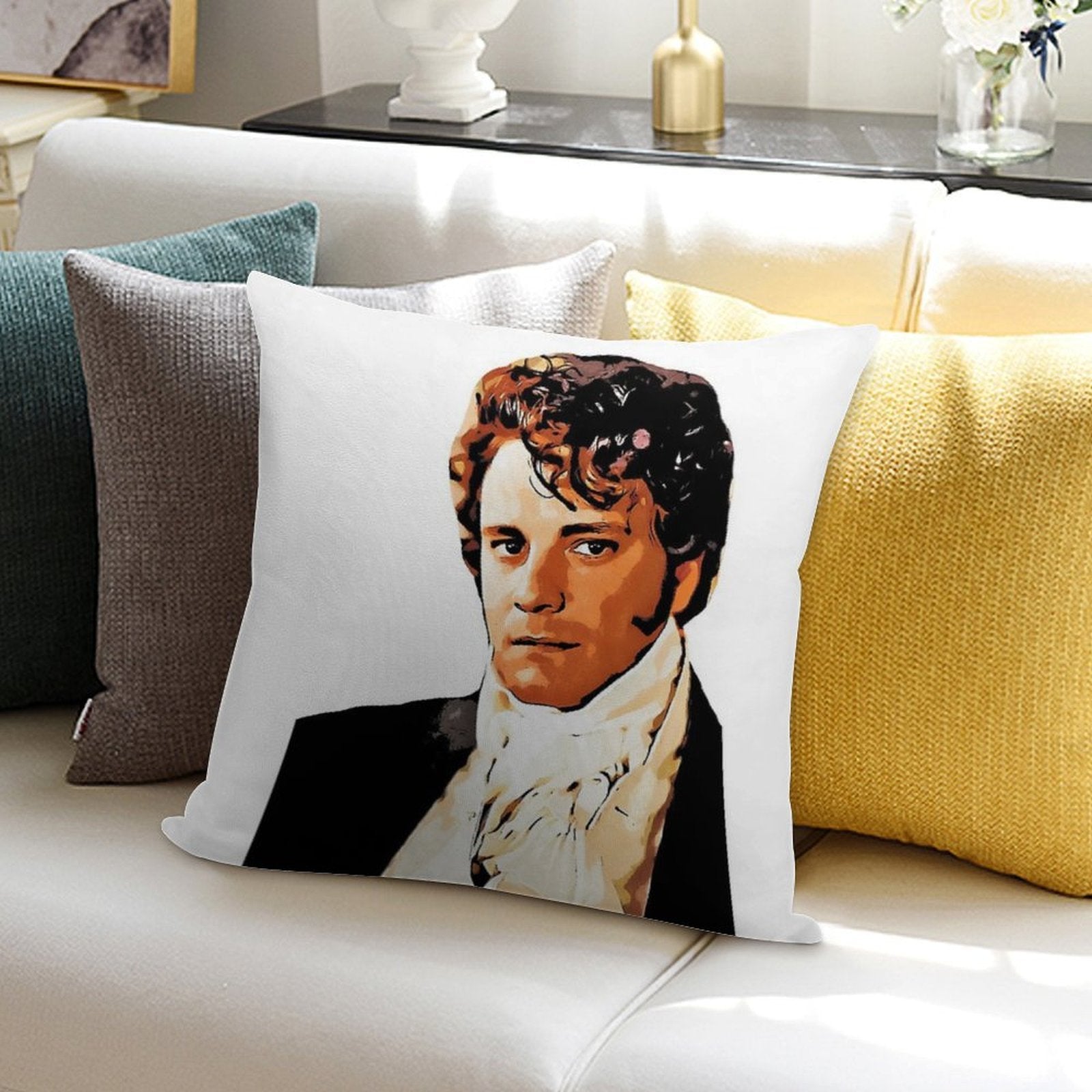 Mr Darcy, Pride And Prejudice Art Print Cartoon Effect Soft Short Plush Fabric Throw Pillow