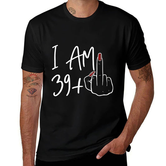 Womens I Am 39 Plus 1 Middle Finger For A 40th Birthday For Women  Rolled Sleeves T-Shirt