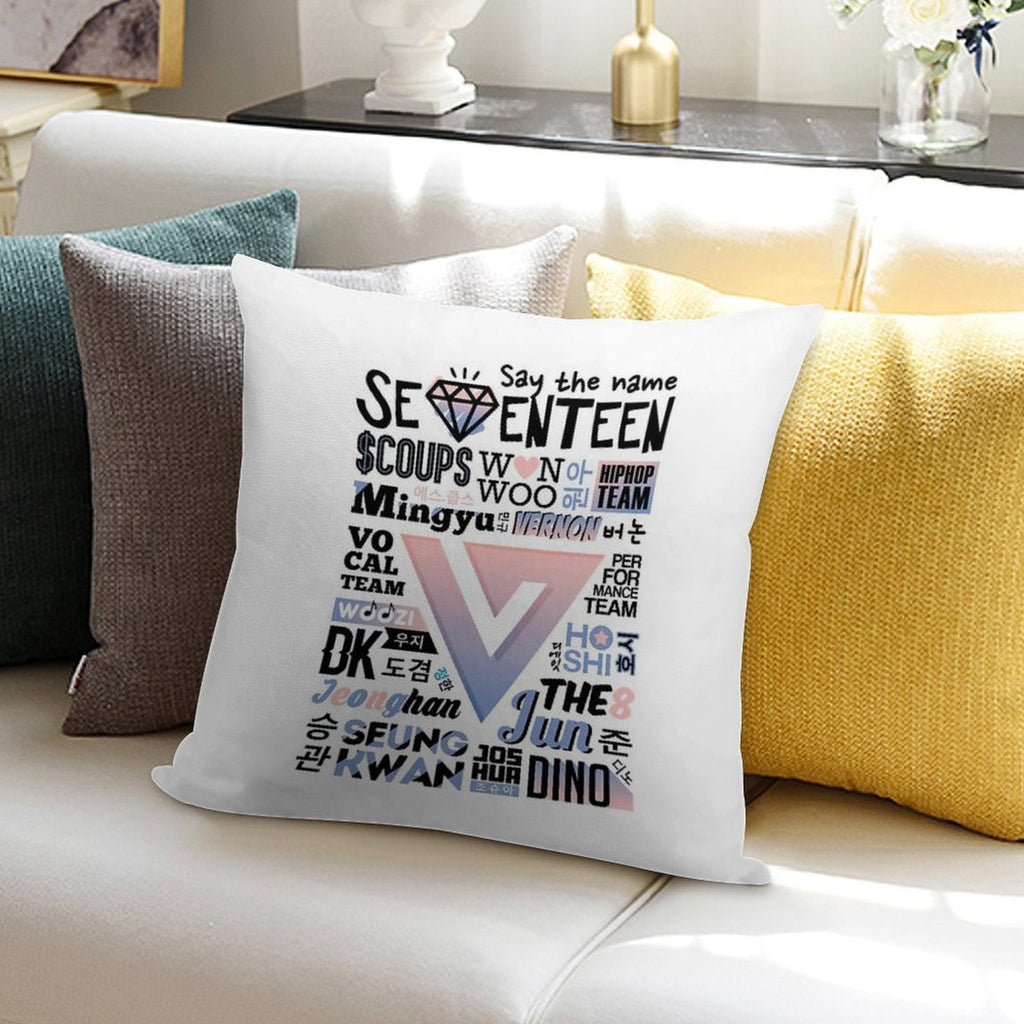 SEVENTEEN Font Collage Ver. 2 (Rose Quartz & Serenity) Soft Skin-Friendly Throw Pillow