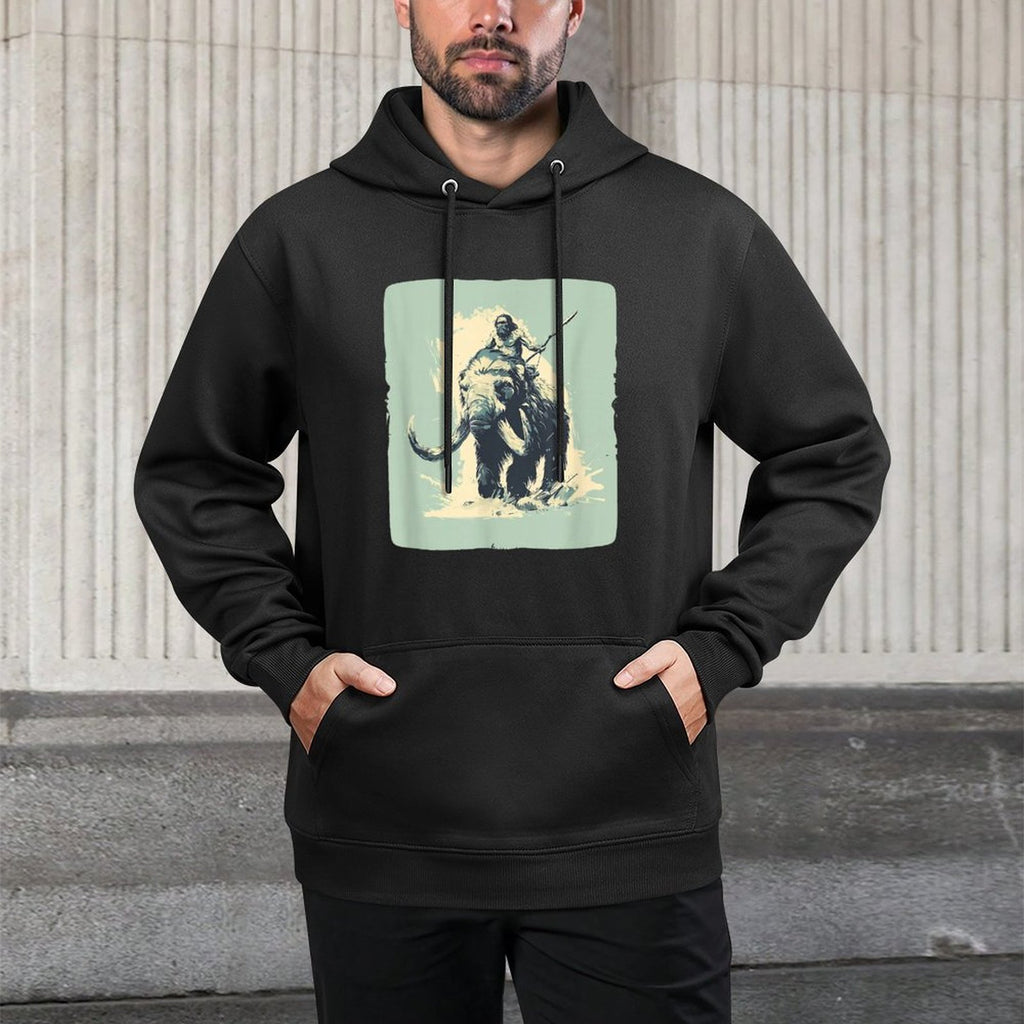 Cool Neanderthal Riding Mammoth in Cold Colors Costume Layering Staple Hoodie