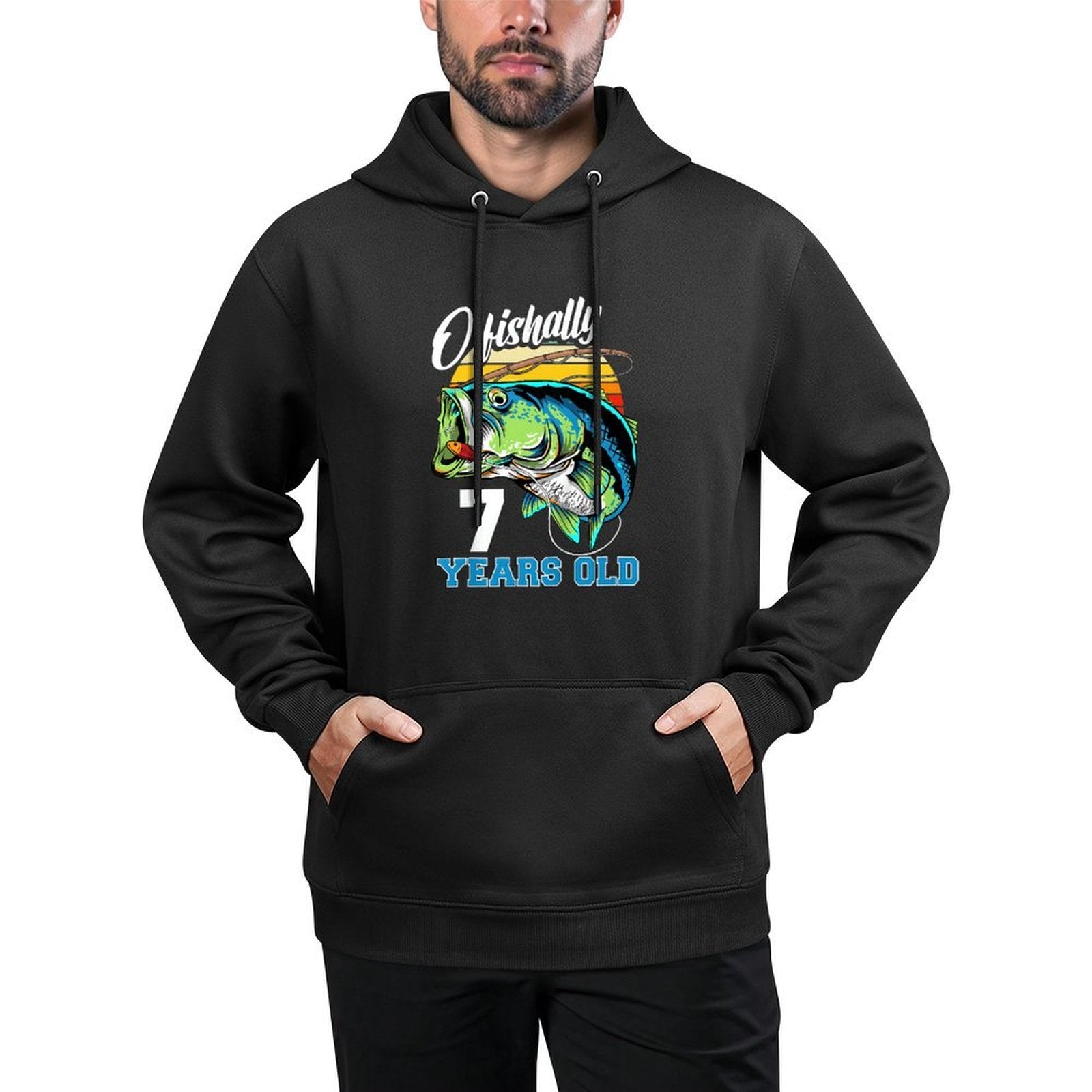 Kids Ofishally 7 Years Old Fisherman 7th Birthday Fishing Shrink-Resistant Hoodie