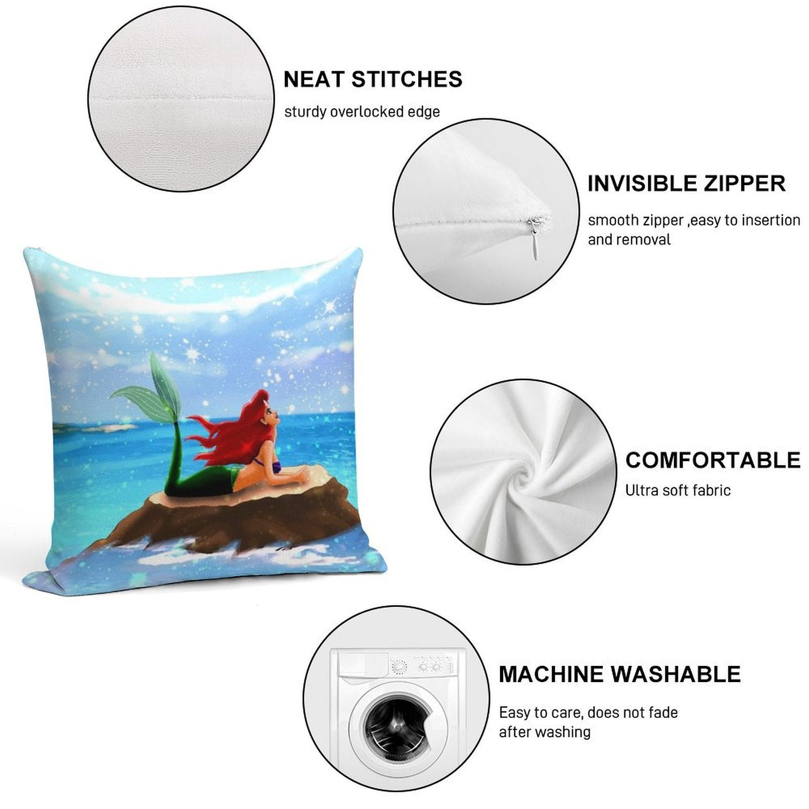 Little Mermaid - Azure Blue Soft Warmth Comfort Throw Pillow