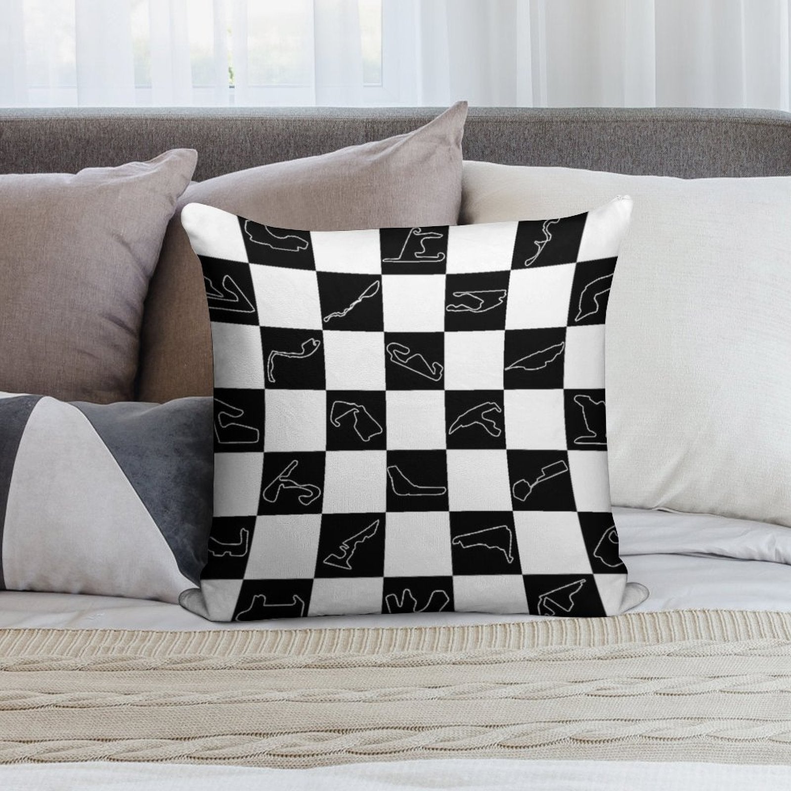 F1 Tracks 2025 Checkered Flag Soft Shrink-Resistant Throw Pillow