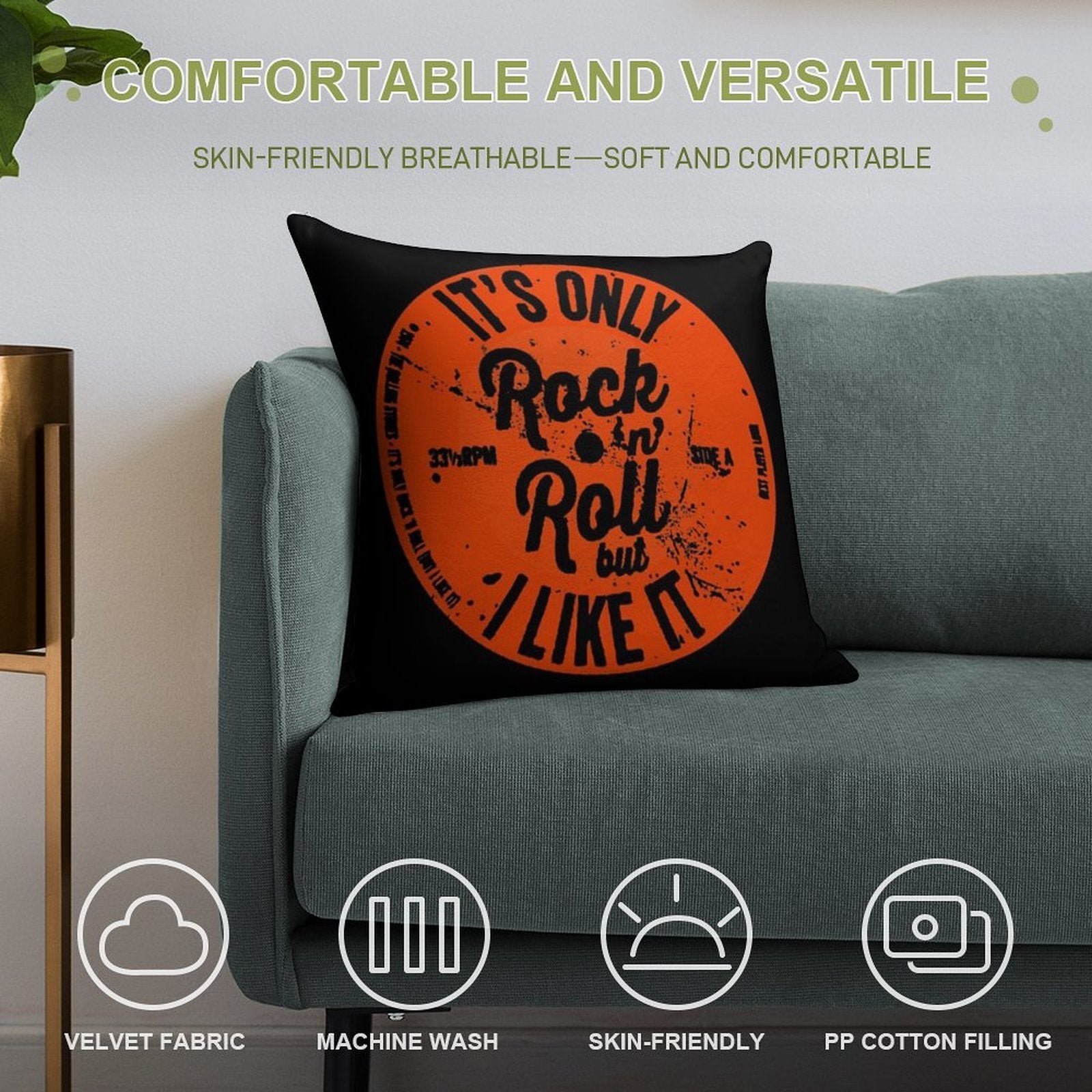 ITS ONLY ROCK N ROLL Soft High-Density Material Throw Pillow