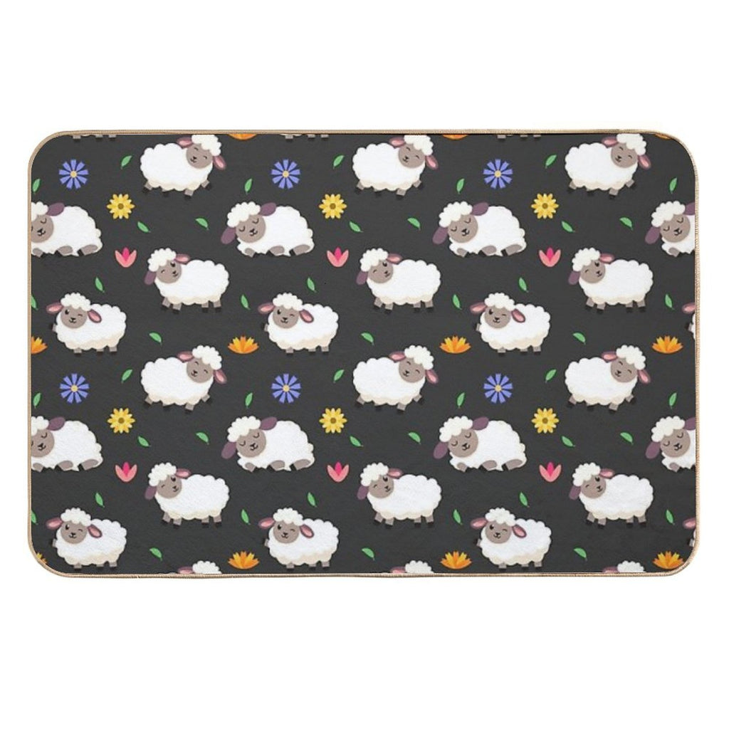 Sheeps And Flowers in Cartoon Style  Absorbent Bath Mat