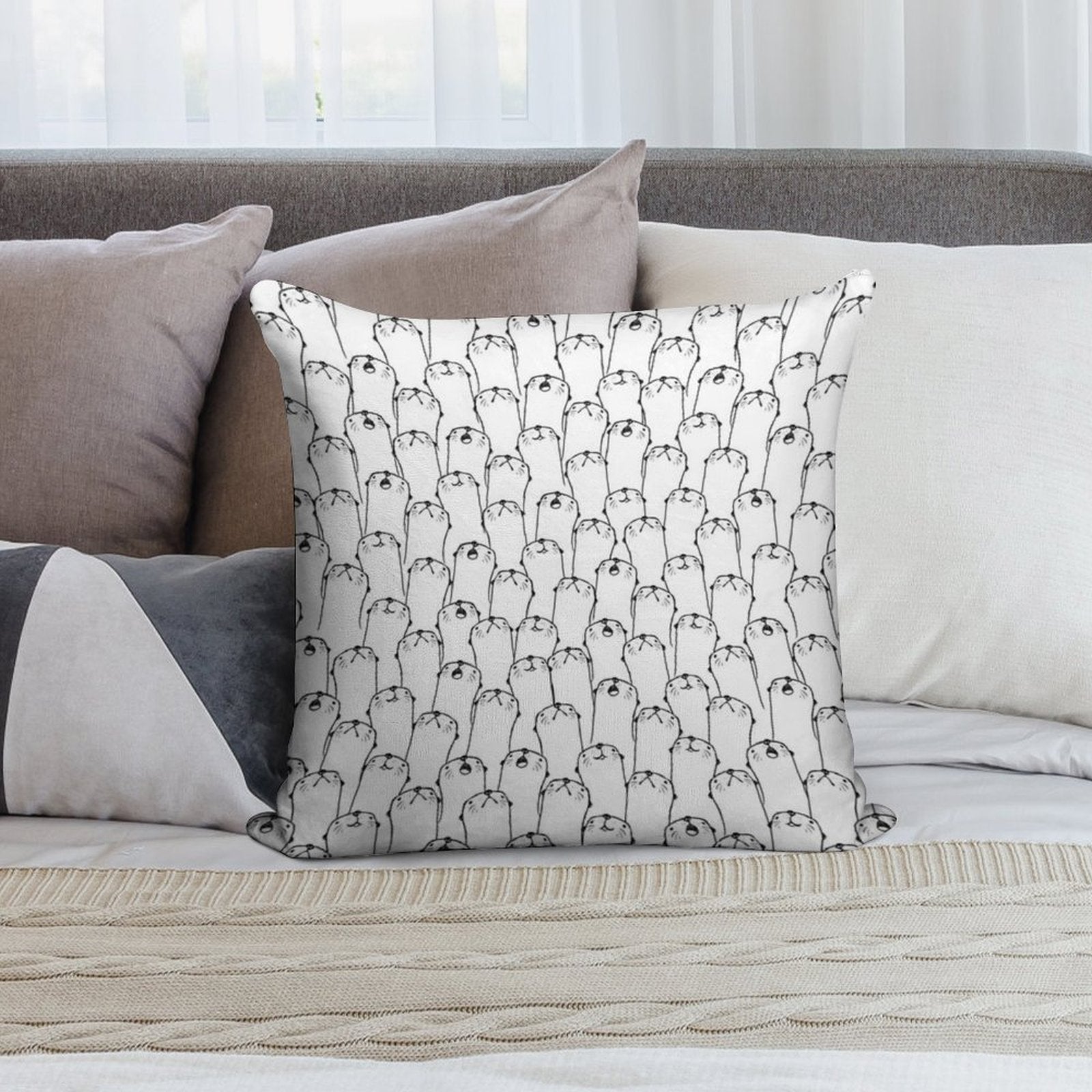 Otter Pattern Soft Shrink-Resistant Throw Pillow