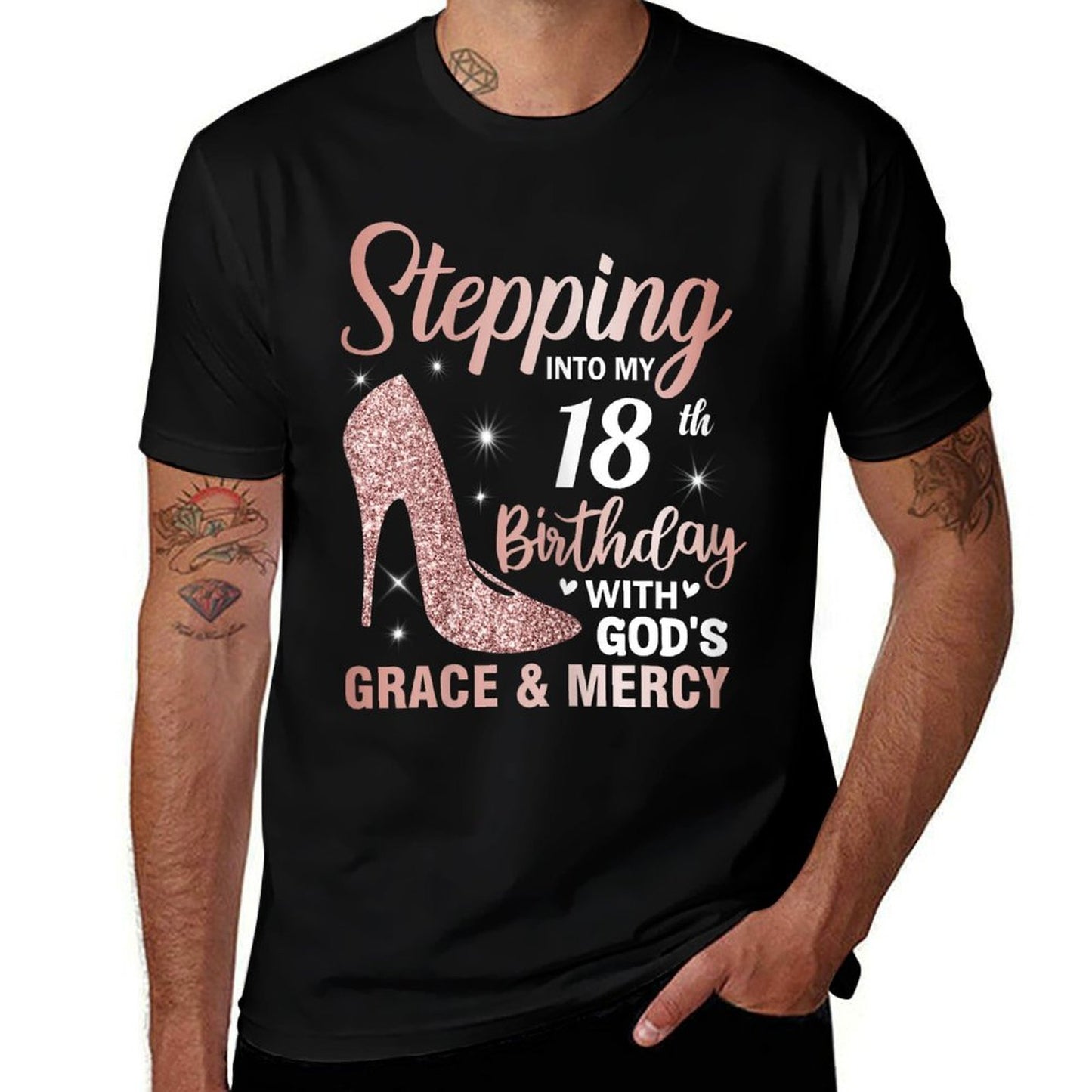 Stepping Into My 18th Birthday Girls 18 Year Old Bday  Rolled Sleeves T-Shirt