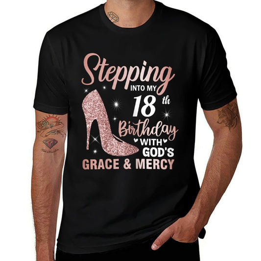 Stepping Into My 18th Birthday Girls 18 Year Old Bday  Rolled Sleeves T-Shirt