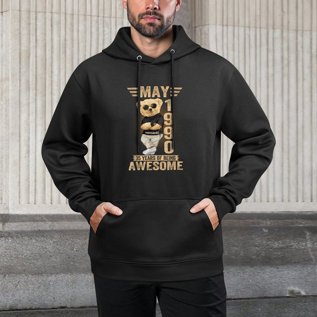 May 35th Birthday Men Women 1990 Awesome Teddy Bear Layering Staple Hoodie