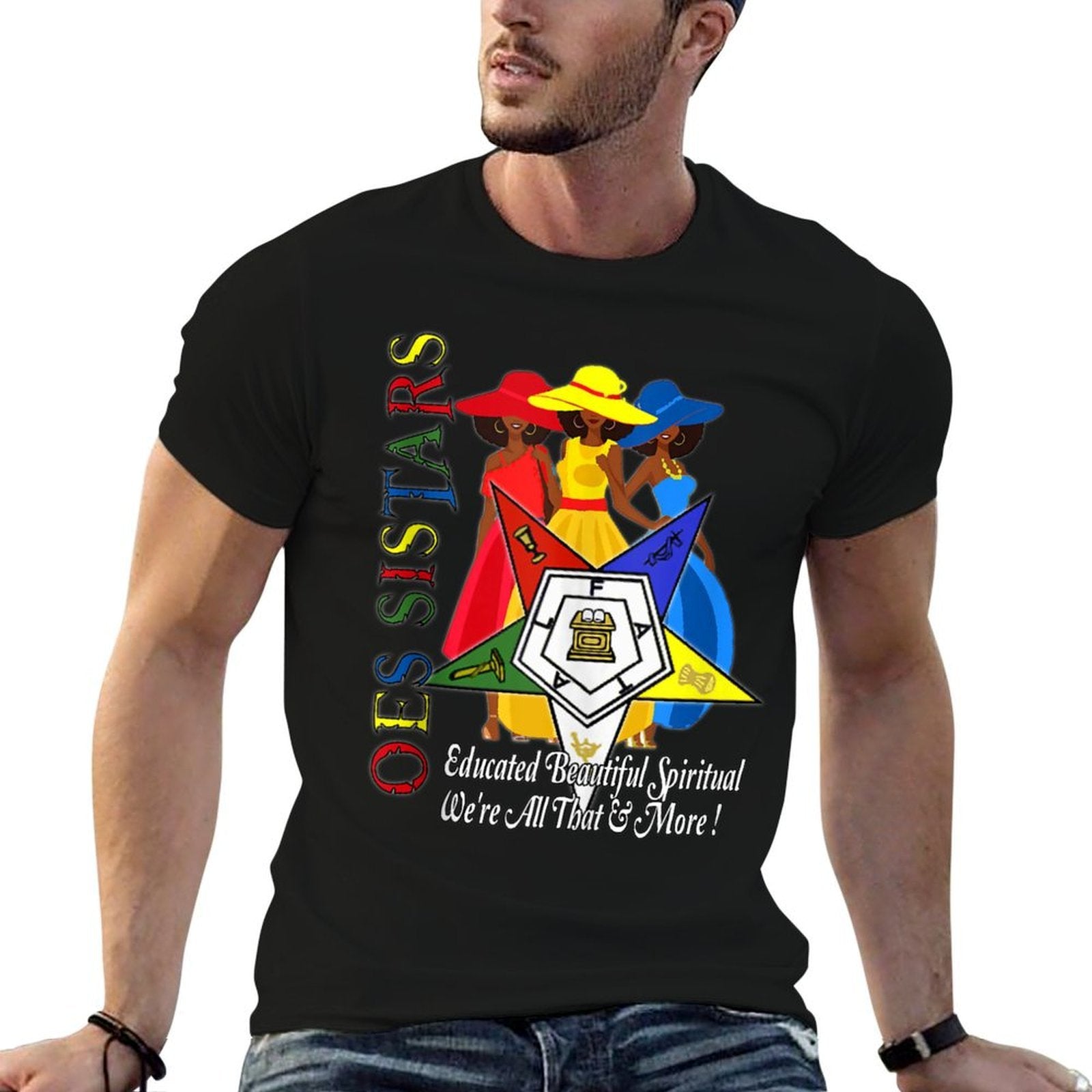 Order Of The Eastern Star OES Ring Diva Sistar of Color  Rolled Sleeves T-Shirt