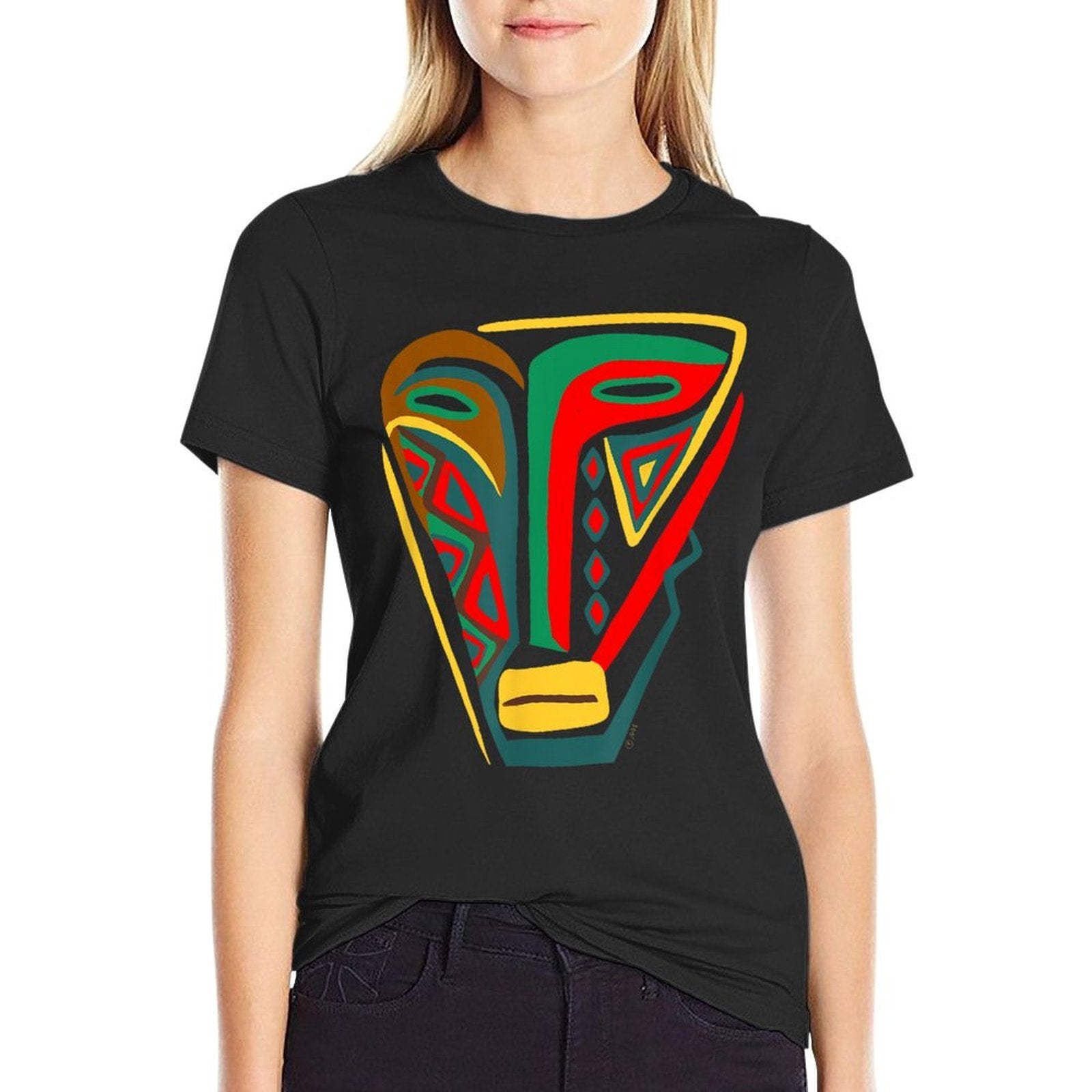 African Mask Outsider Art Abstract Graphic  Cotton T-Shirt