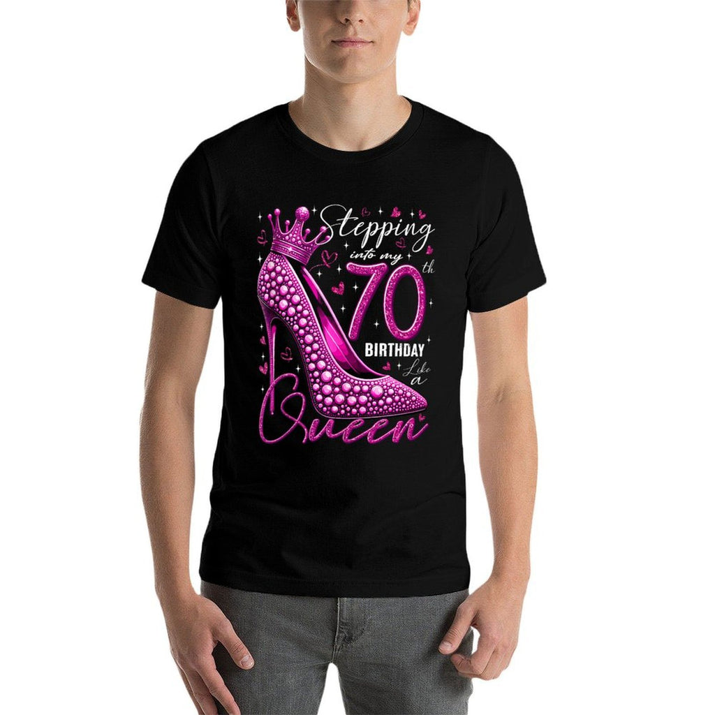 70 Year Old Gifts High Heels Stepping Into My 70th Birthday  Ribbed Collar T-Shirt