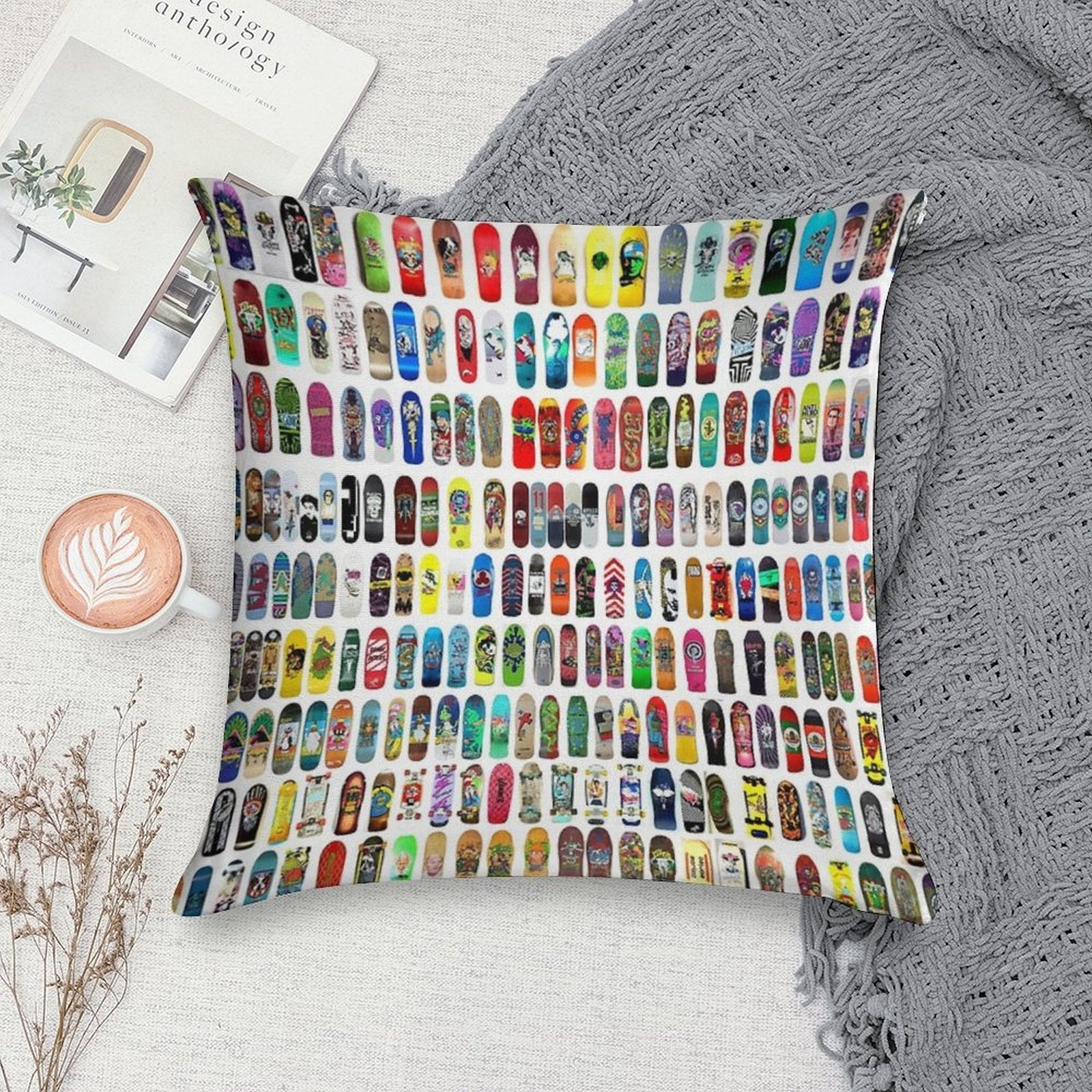 Vintage Skateboard Print Soft Gift Ready Throw Pillow