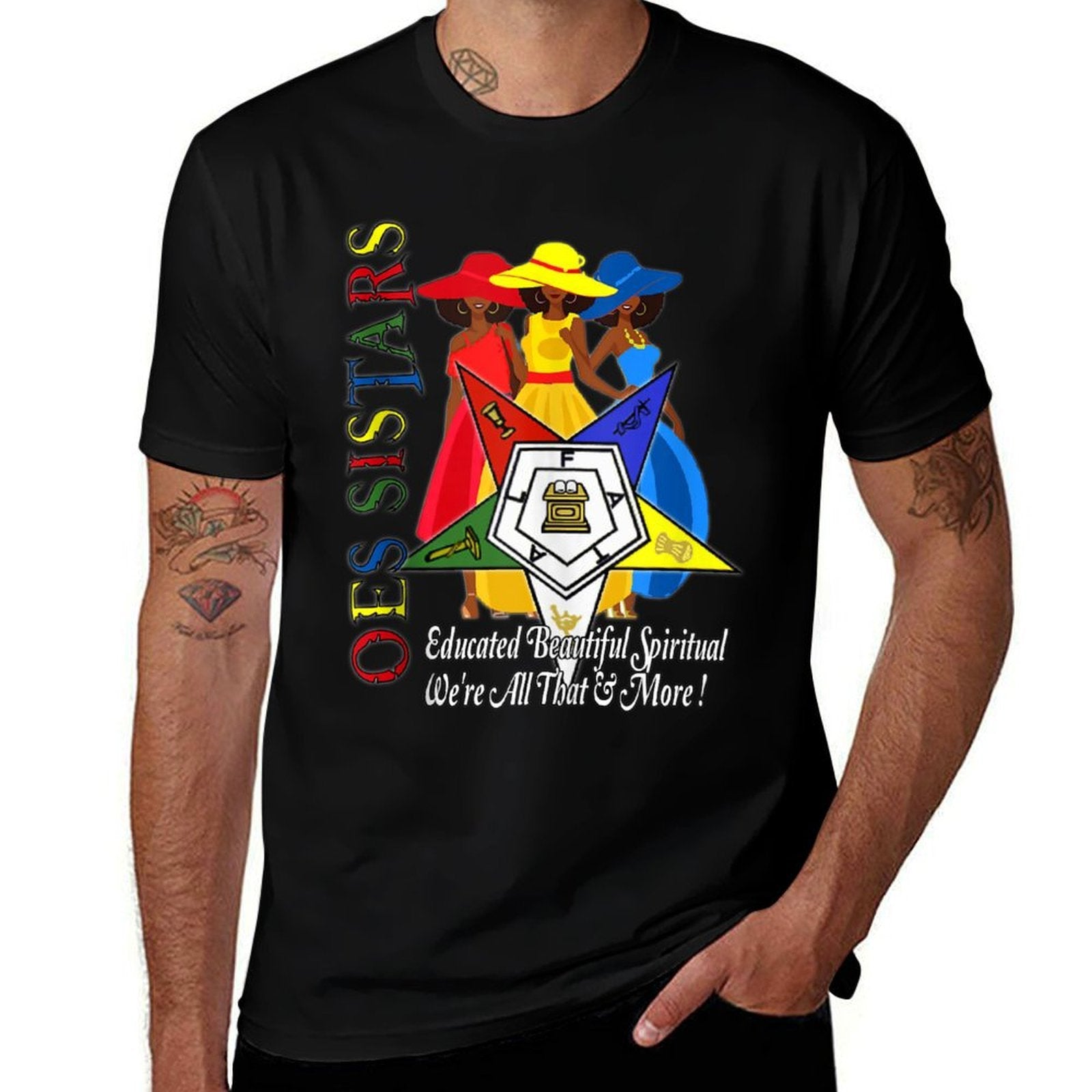 Order Of The Eastern Star OES Ring Diva Sistar of Color  Rolled Sleeves T-Shirt