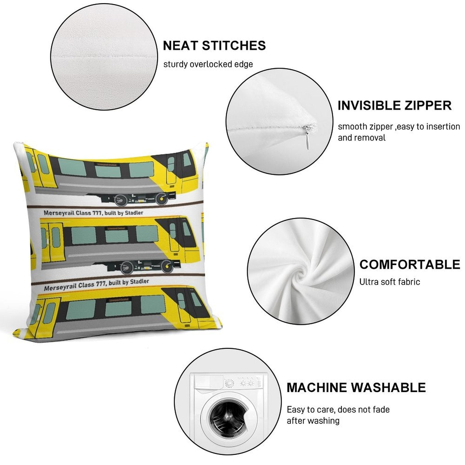 Merseyrail Class 777 Profile Soft Shrink-Resistant Throw Pillow
