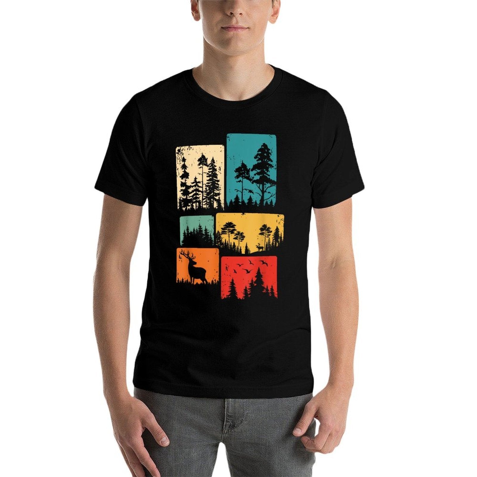 Trees Wildlife Nature Outdoor Vintage Forest  Ribbed Collar T-Shirt