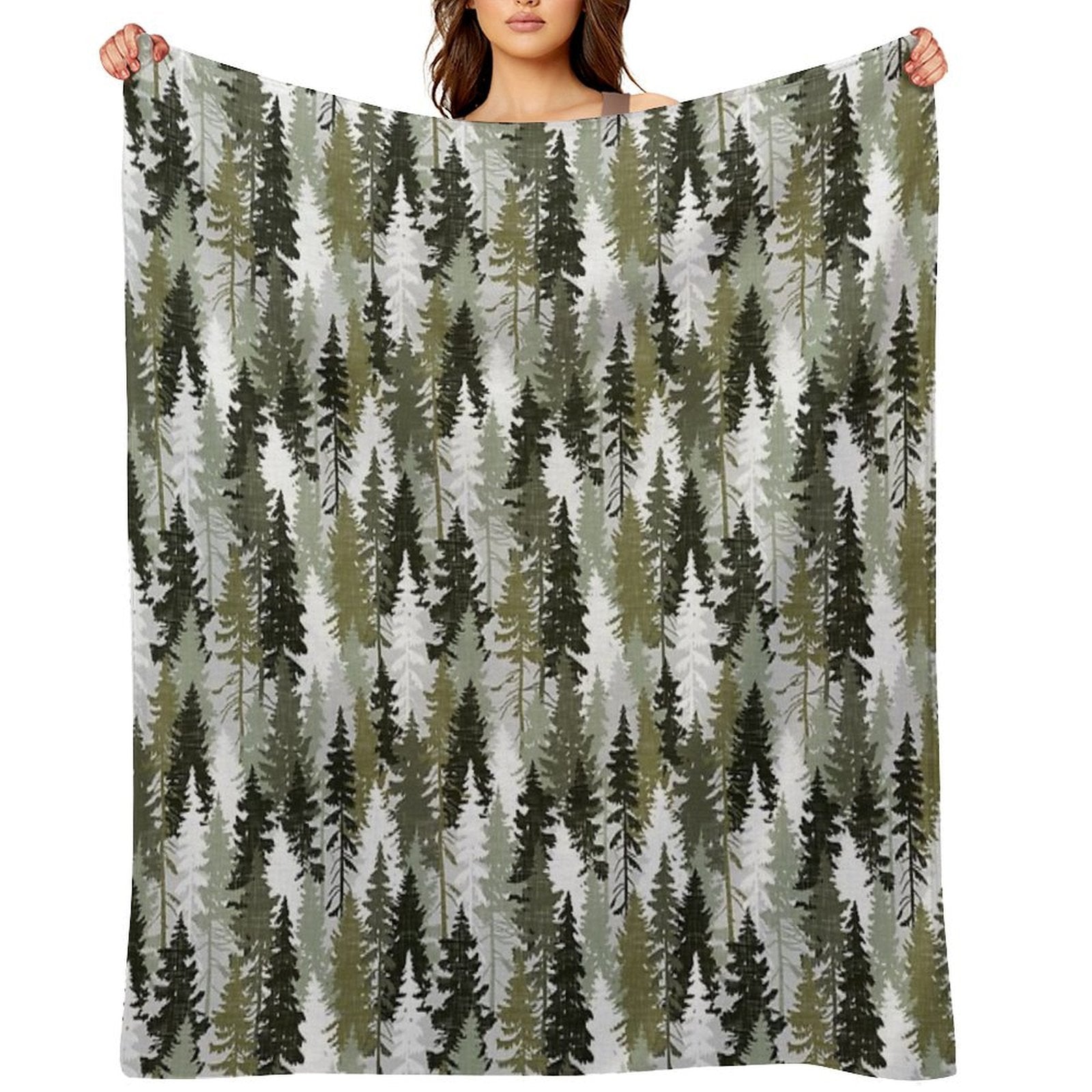 Pine Tree Forest  Olive Machine-washable Throw Blanket