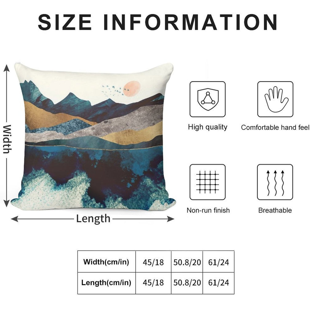 Blue Mountain Reflection Soft Hidden Zipper Throw Pillow