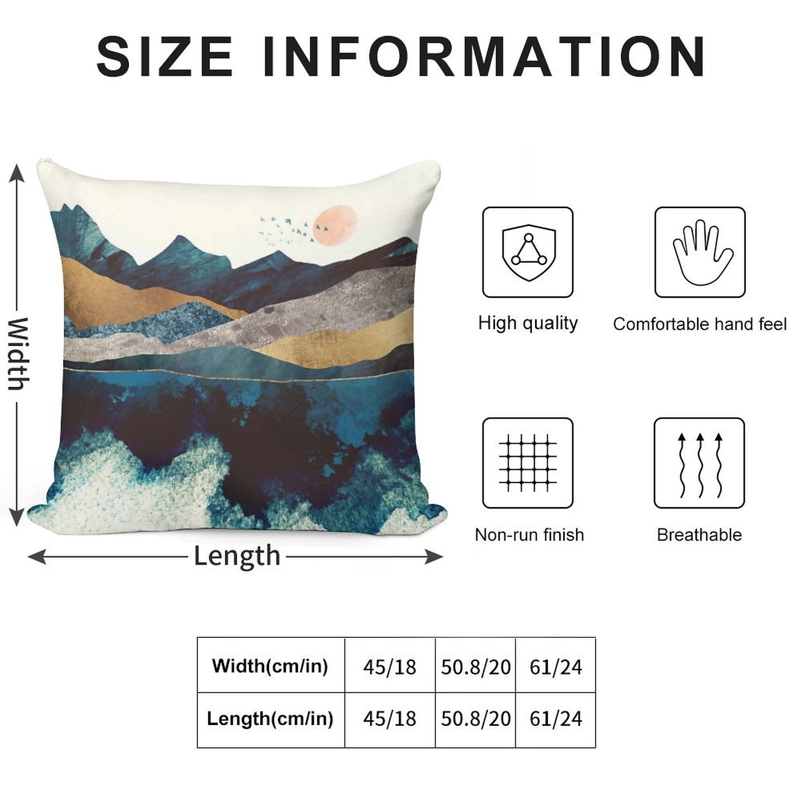 Blue Mountain Reflection Soft Hidden Zipper Throw Pillow