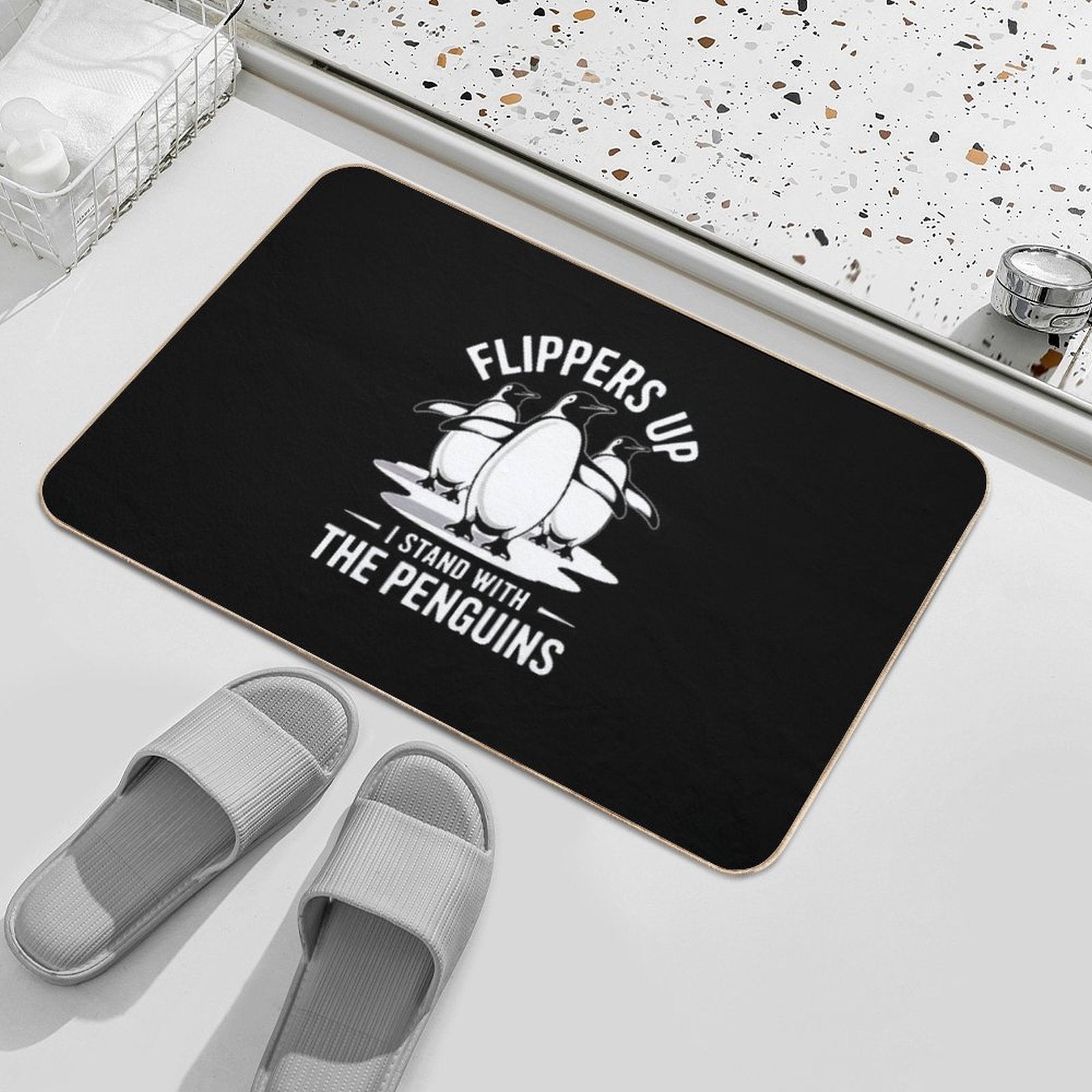 Penguin Resist Shirt Penguins Protest  Dirt-Trapping Bath Mat