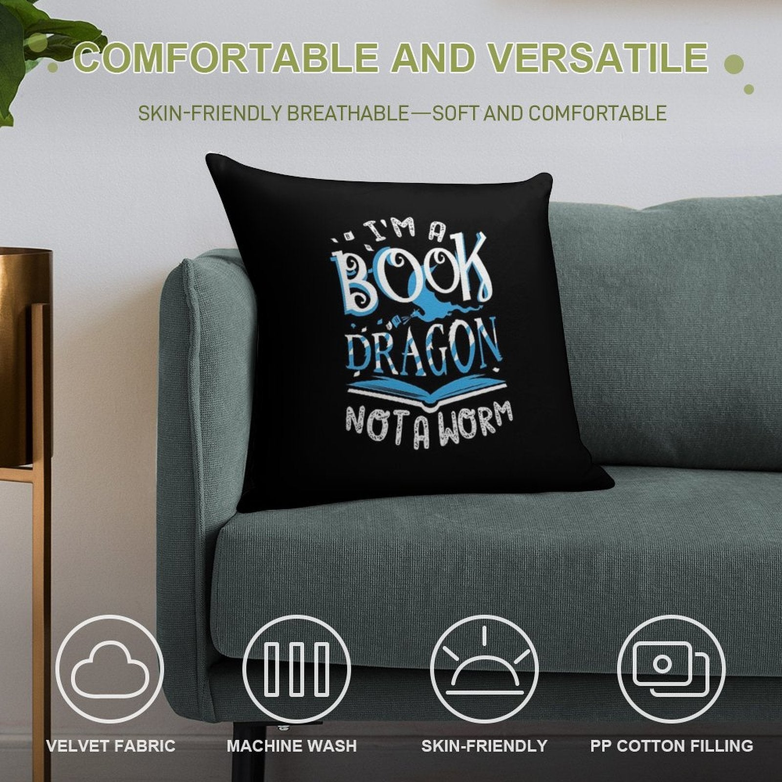 Book Dragon Soft Ultra-Soft Texture Throw Pillow