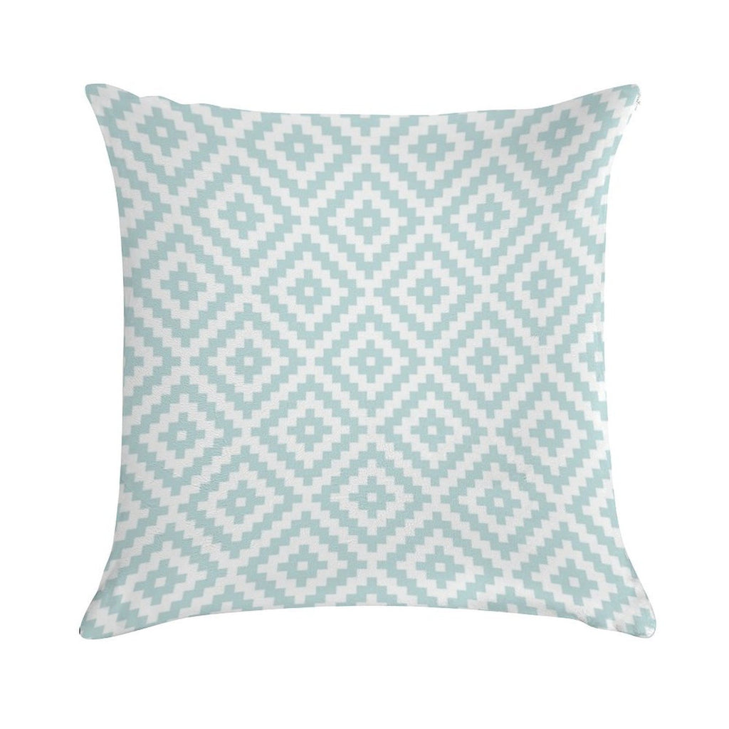 Aztec Symbol Block Ptn Duck Egg Blue & Wt I Soft Warmth Comfort Throw Pillow