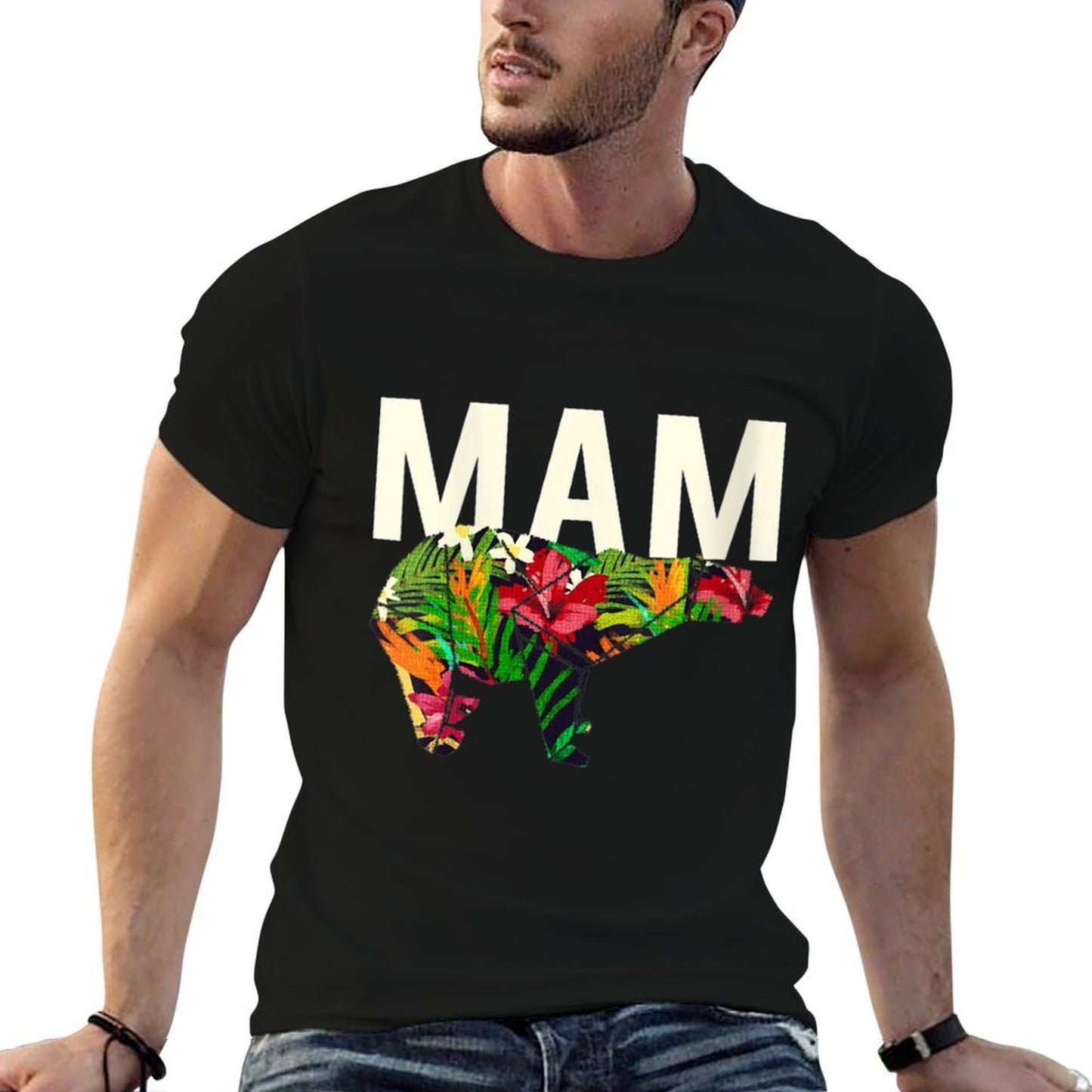 Womens Mam Mom Mother&#39;s Day Mommy Mom Bear Floral Pattern  Cotton T-Shirt