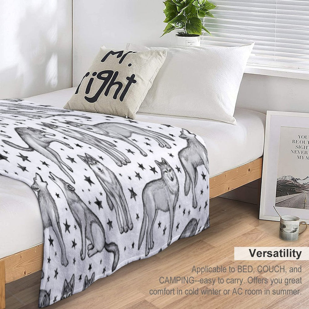 Wolves And Stars on White Quick-dry Throw Blanket