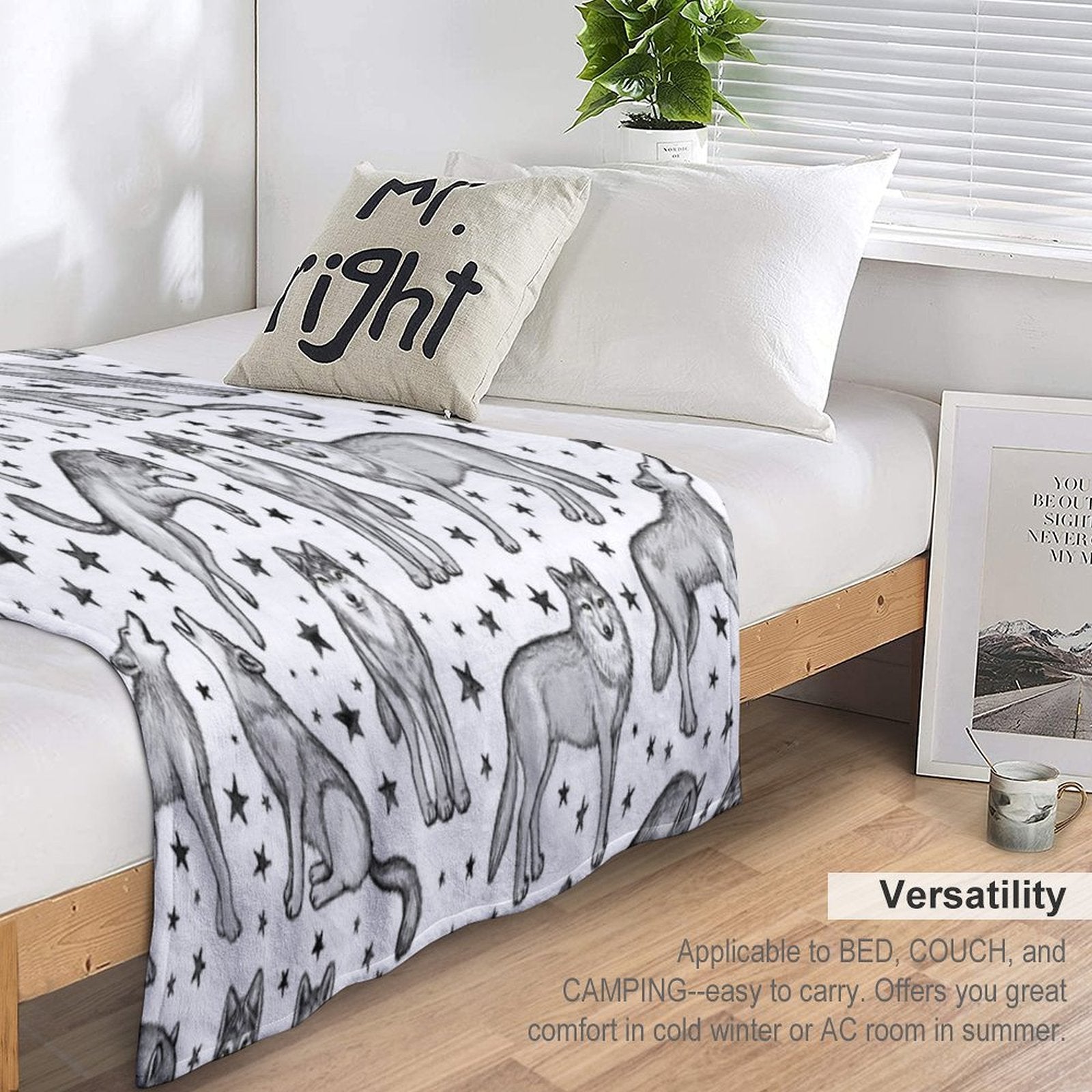 Wolves And Stars on White Quick-dry Throw Blanket