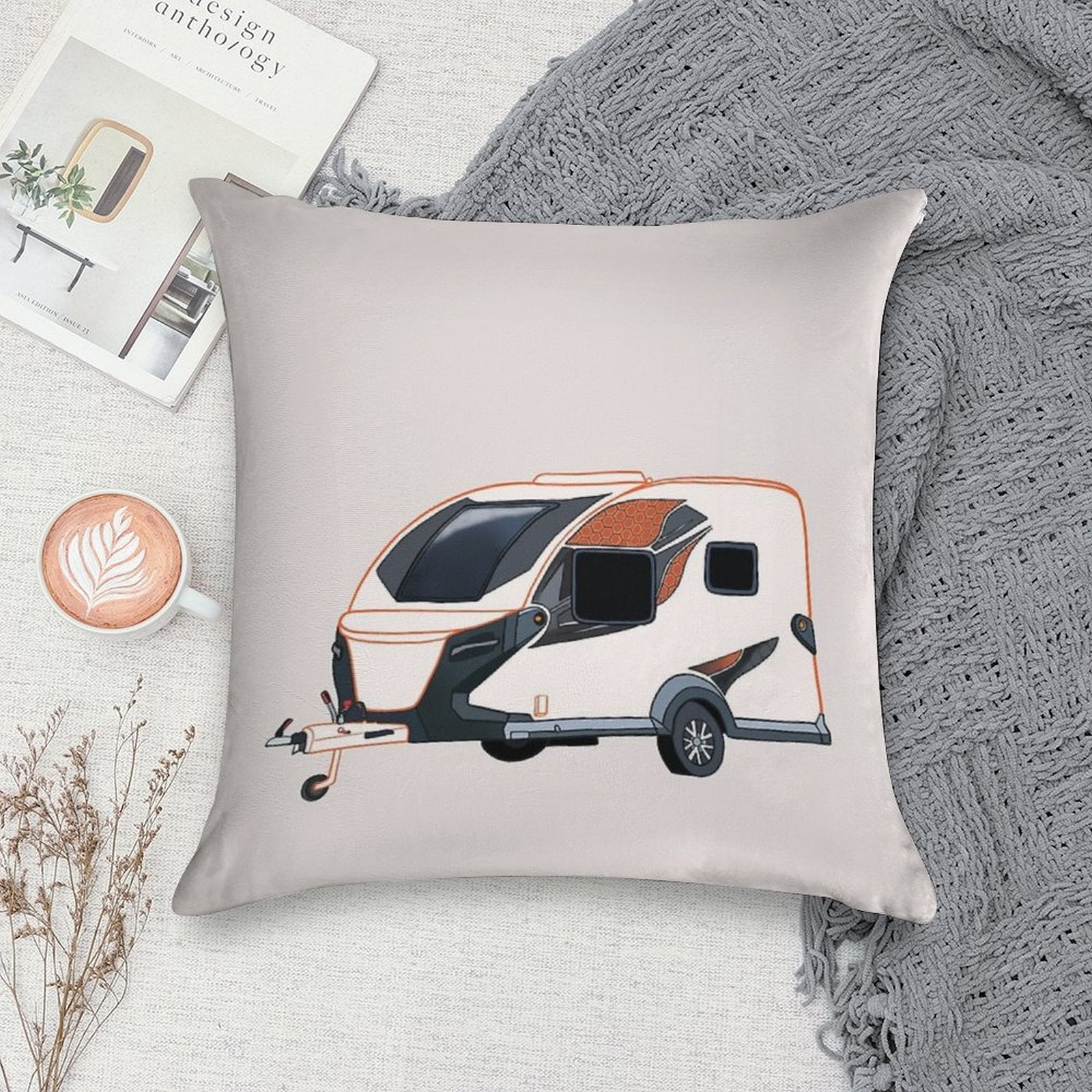 BASE CAMP Caravan with Honeycomb Pattern Soft Warmth Comfort Throw Pillow